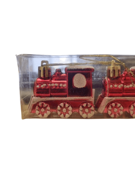 Yılbaşı treni  4 lü Kırmızı simli Yılbaşı Dekoratif Süs 5,5X4,5