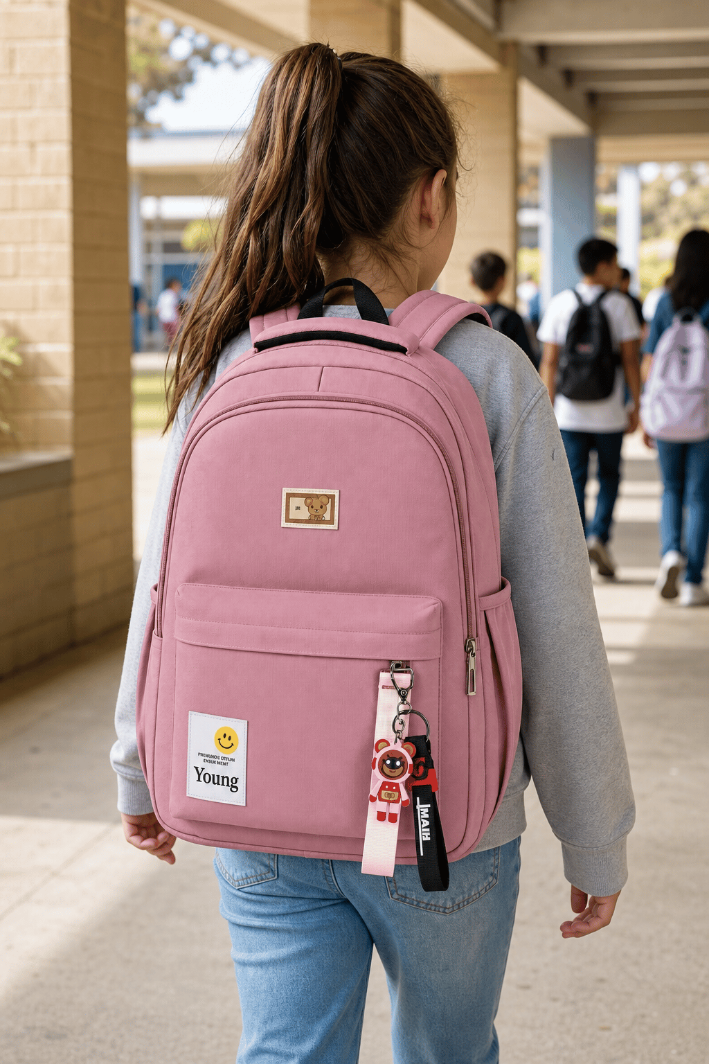 Young maskotlu çift göz okul çantası51706 PEMBE