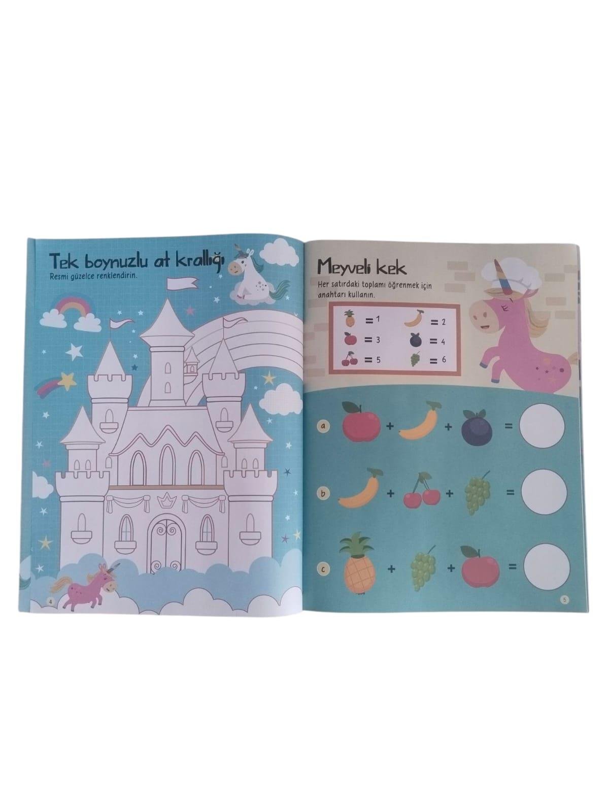 Yumurcak 3D Balon Çıkartmalı Aktiviteli Boyama Kitabı Tek Boynuzlu At 15 li 3d Balonlu Çıkartma Labirent-Nokta Birleştirme-Matematik-Fark Bulma Dikkat Çalışmaları