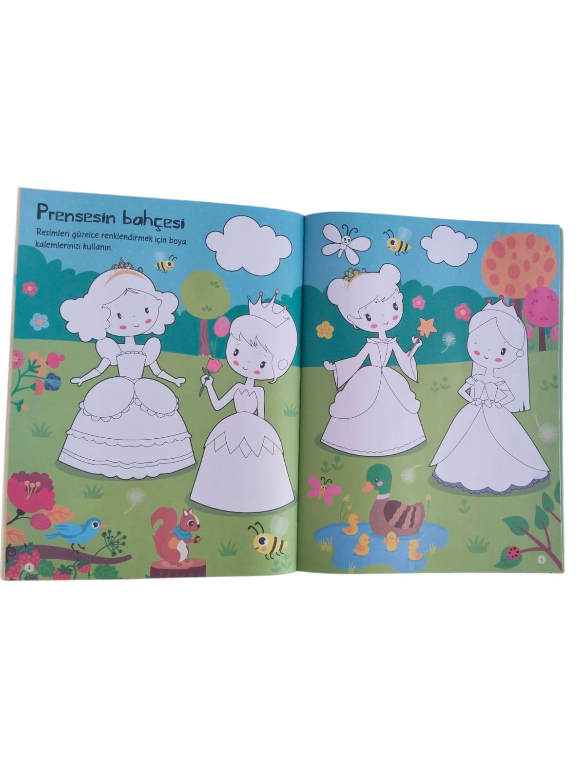 Yumurcak 3D Balon Çıkartmalı Aktiviteli Boyama Kitabı Prenses 15 li 3d Balonlu Çıkartma Labirent-Nokta Birleştirme-Matematik-Fark Bulma Dikkat Çalışmaları