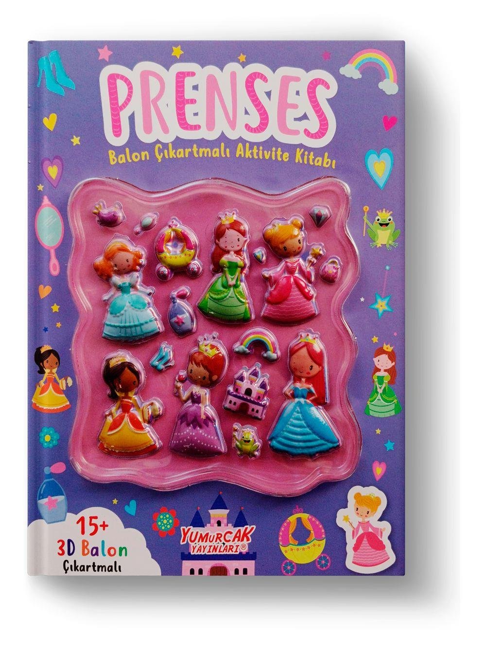 Yumurcak 3D Balon Çıkartmalı Aktiviteli Boyama Kitabı Prenses 15 li 3d Balonlu Çıkartma Labirent-Nokta Birleştirme-Matematik-Fark Bulma Dikkat Çalışmaları