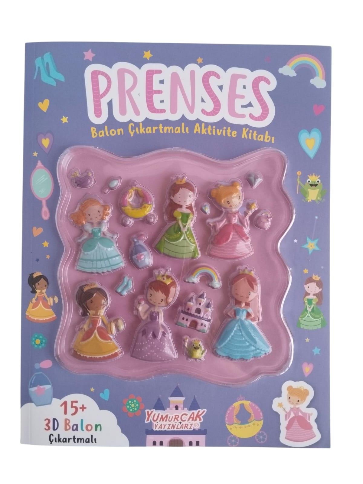 Yumurcak 3D Balon Çıkartmalı Aktiviteli Boyama Kitabı Prenses 15 li 3d Balonlu Çıkartma Labirent-Nokta Birleştirme-Matematik-Fark Bulma Dikkat Çalışmaları