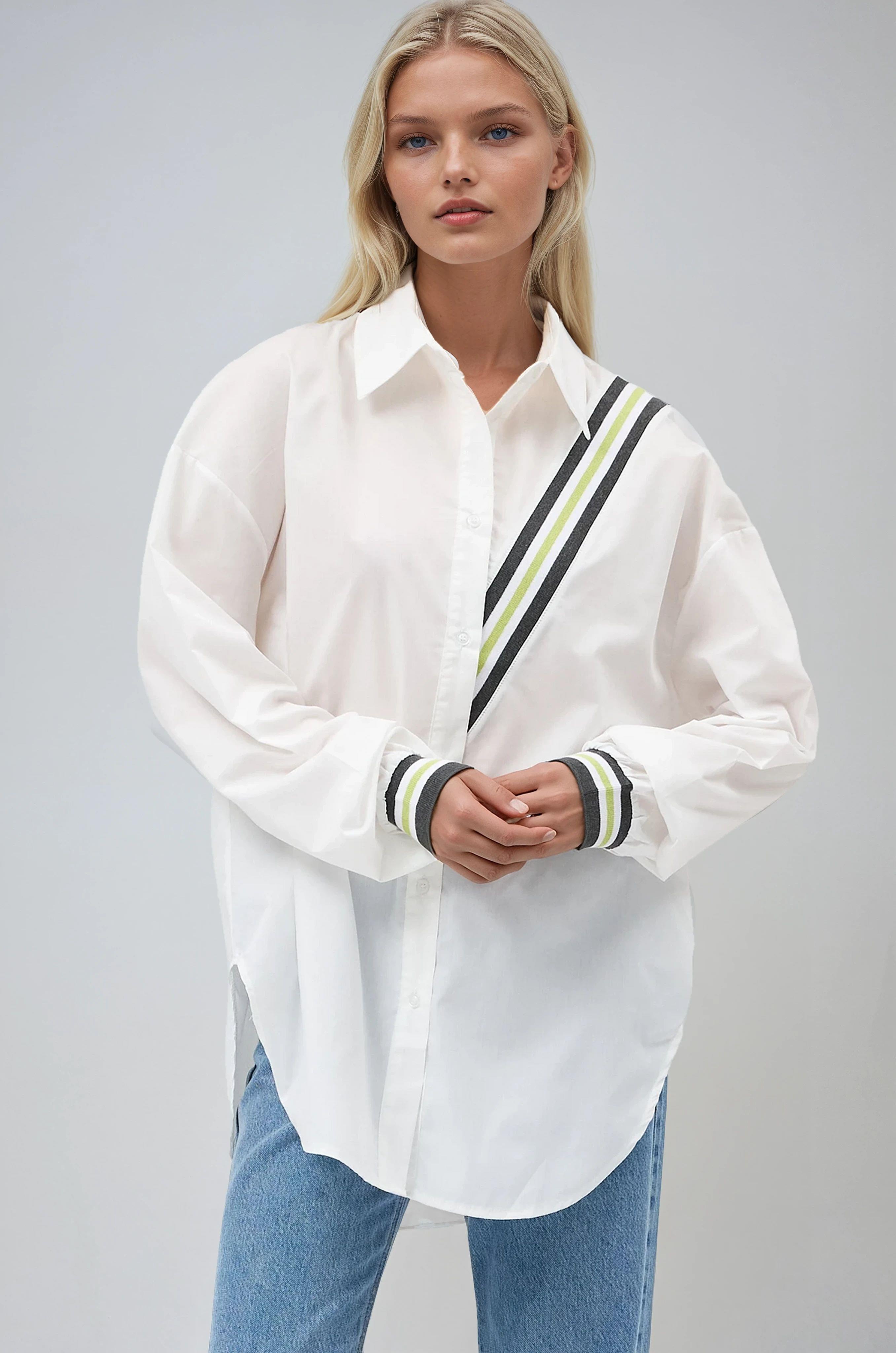 Bant Detaylı Oversize Poplin Gömlek 3436 R6-F-K3