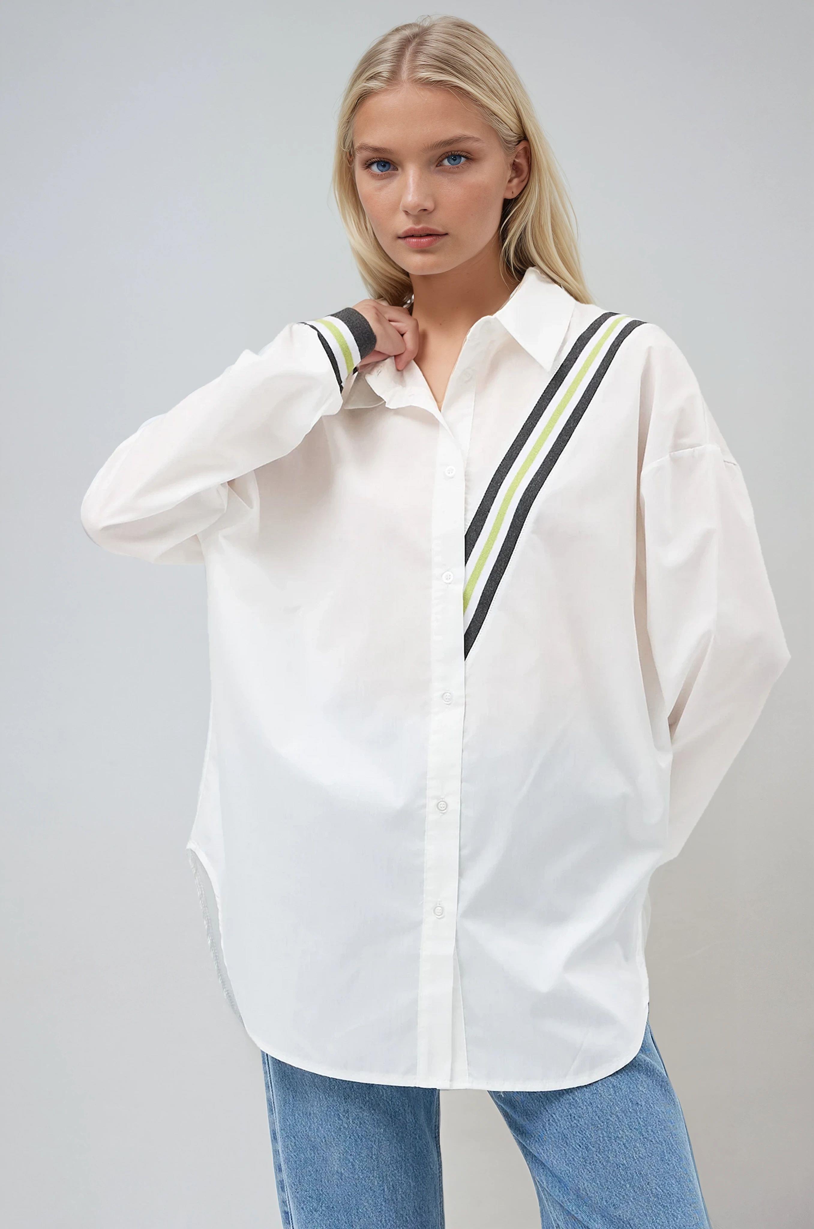 Bant Detaylı Oversize Poplin Gömlek 3436 R6-F-K3