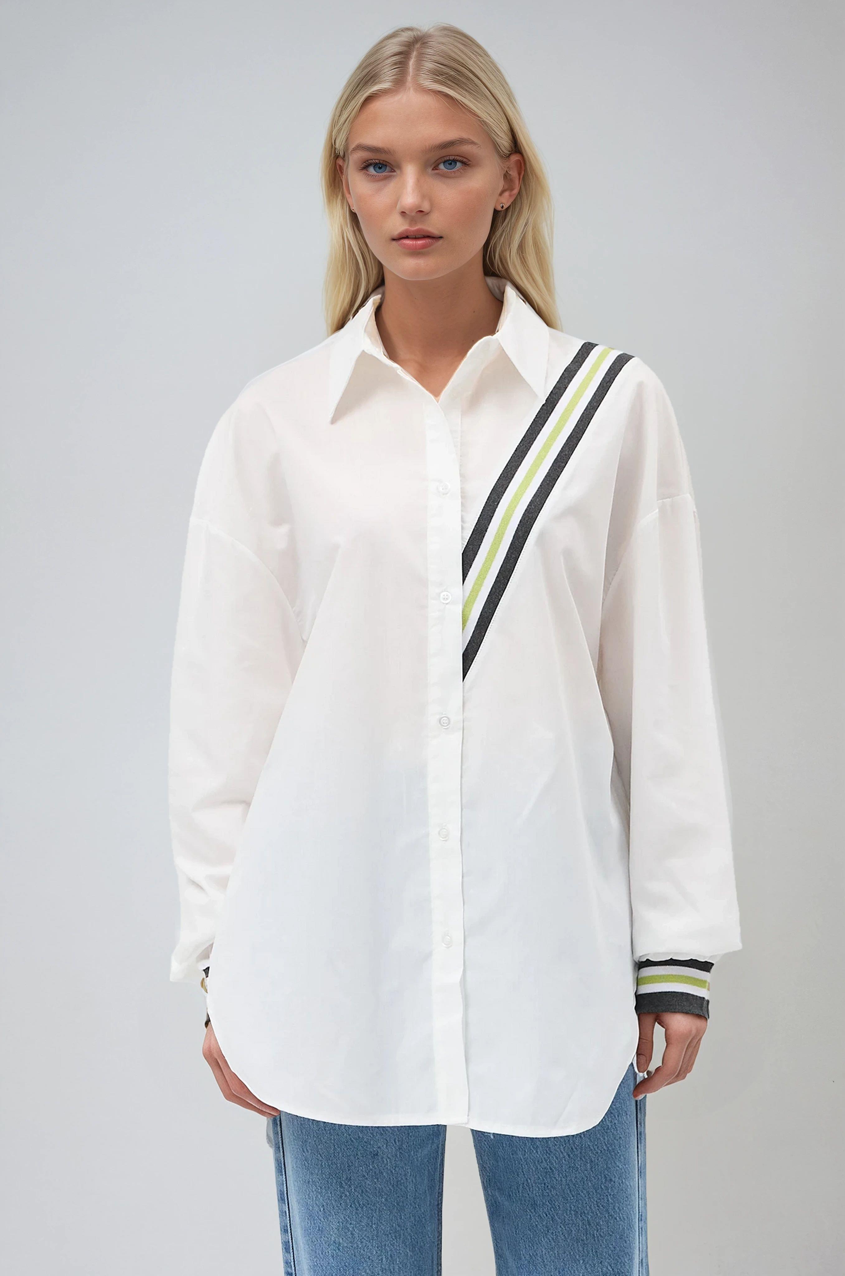 Bant Detaylı Oversize Poplin Gömlek 3436 R6-F-K3
