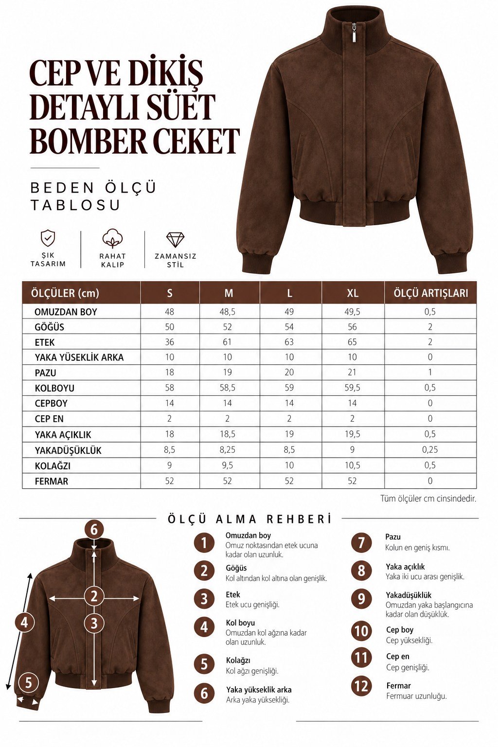 Cep ve Dikiş Detaylı Süet Bomber Ceket  7148