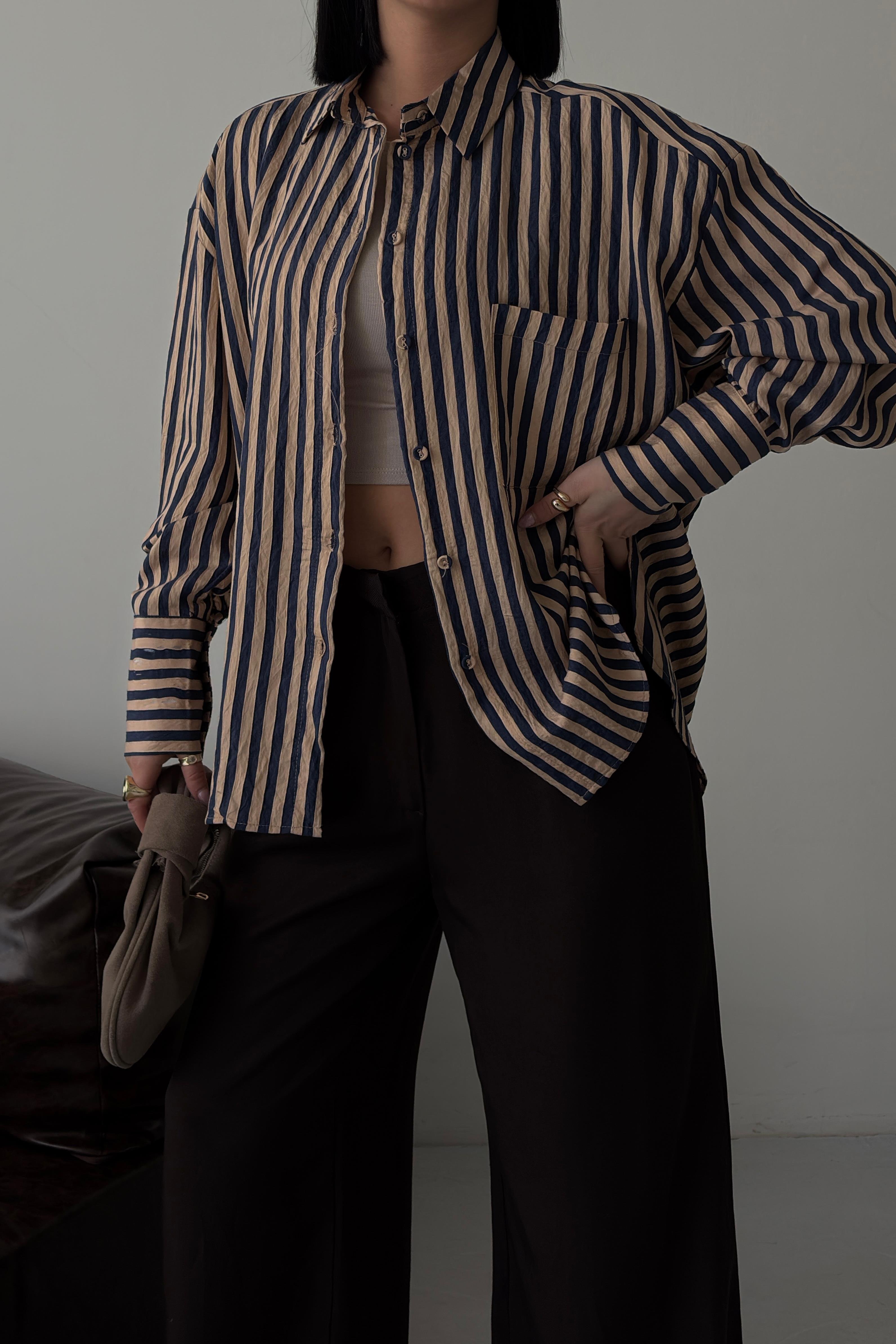 Çizgili Oversize Basic Gömlek 3504