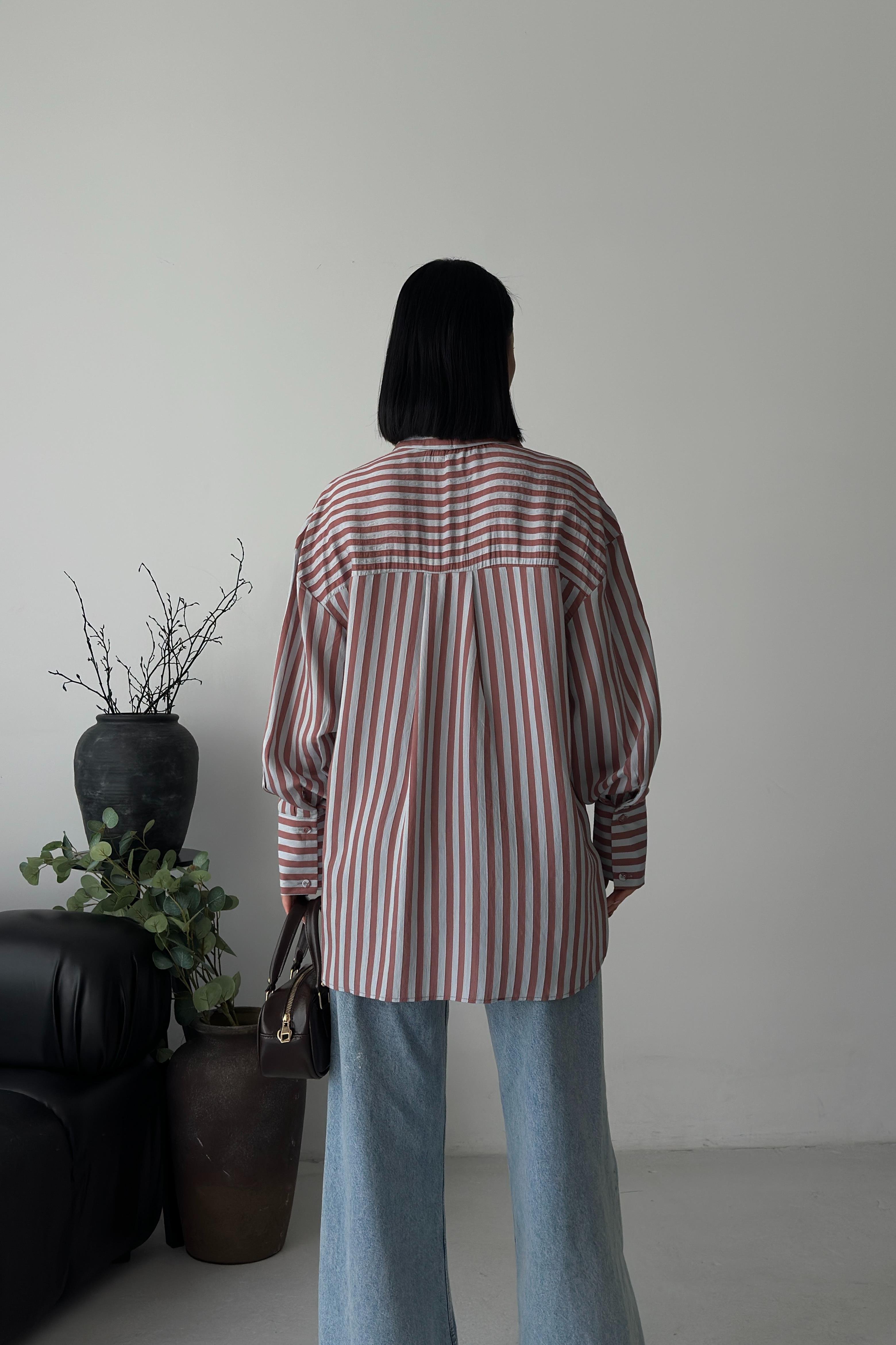 Çizgili Oversize Basic Gömlek 3504