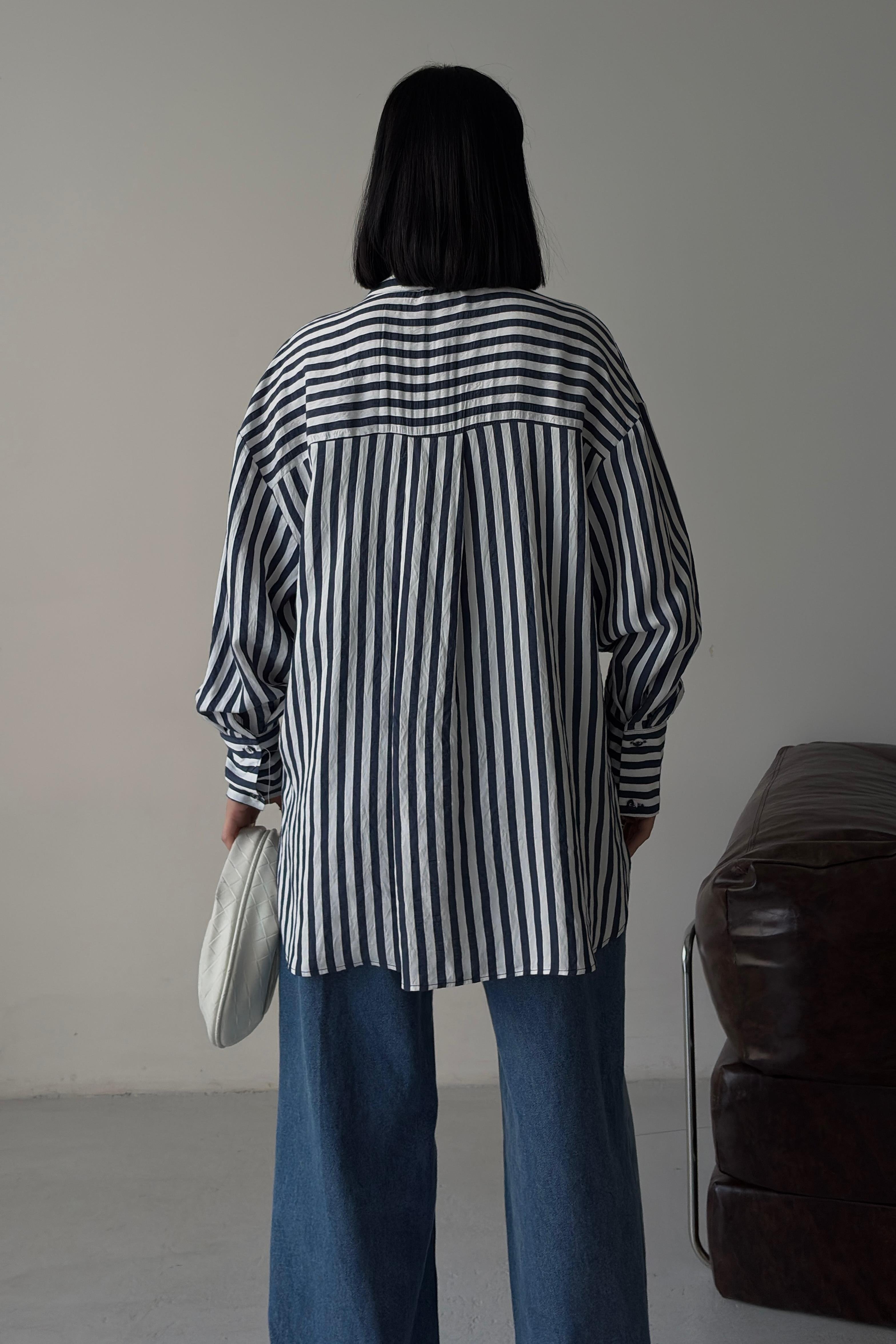Çizgili Oversize Basic Gömlek 3504