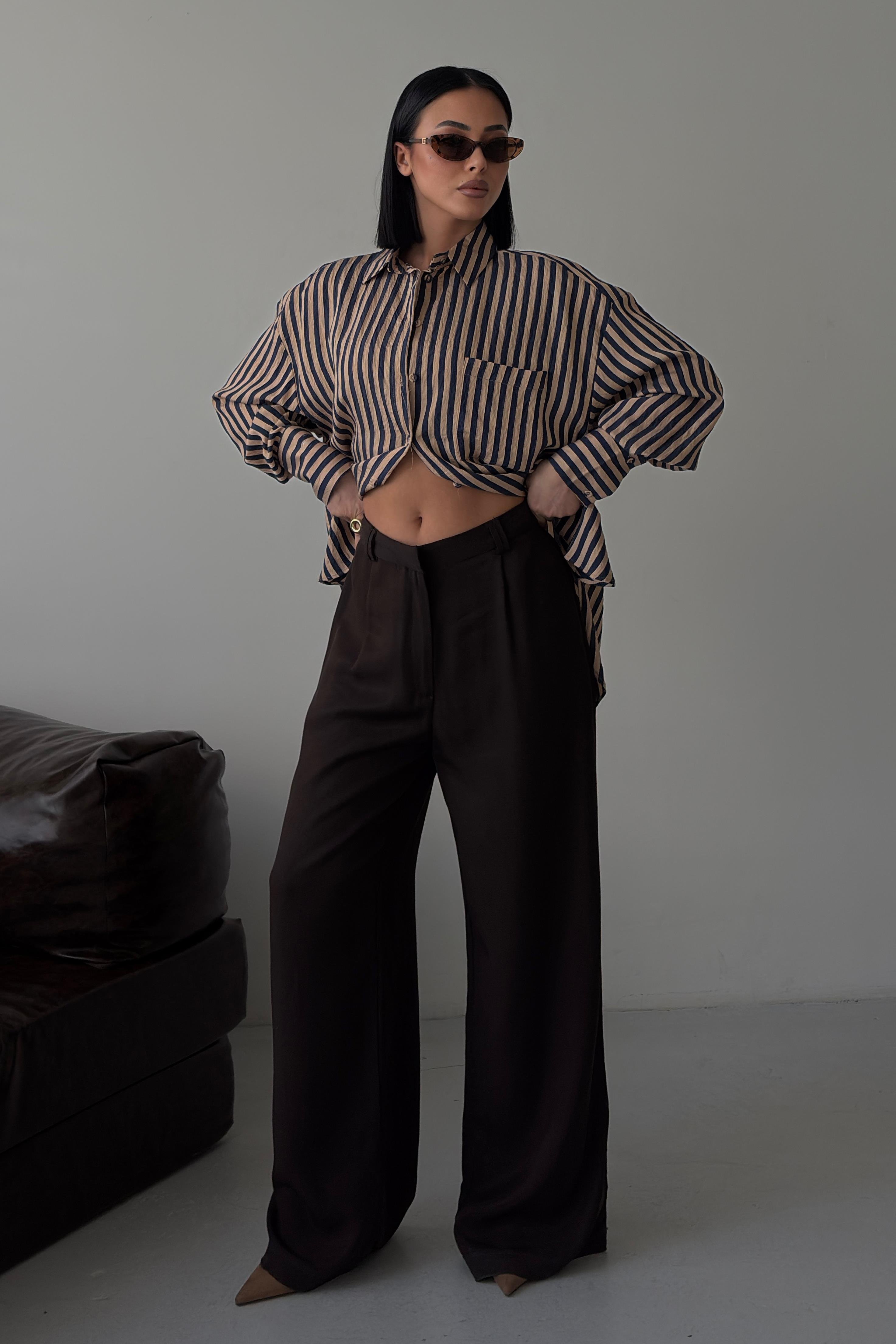 Çizgili Oversize Basic Gömlek 3504