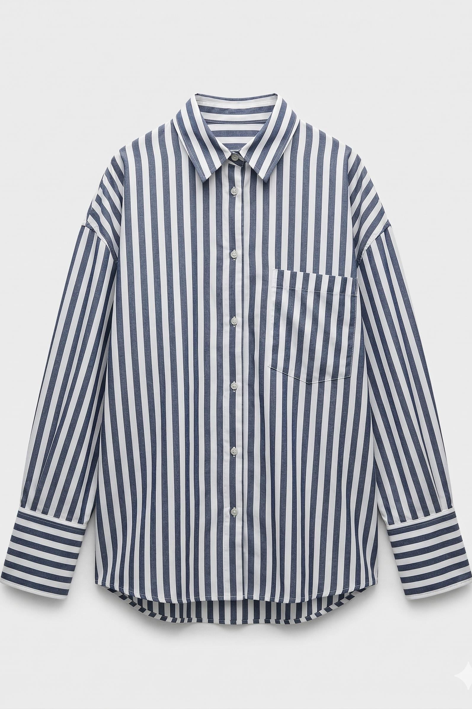 Çizgili Oversize Basic Gömlek 3504