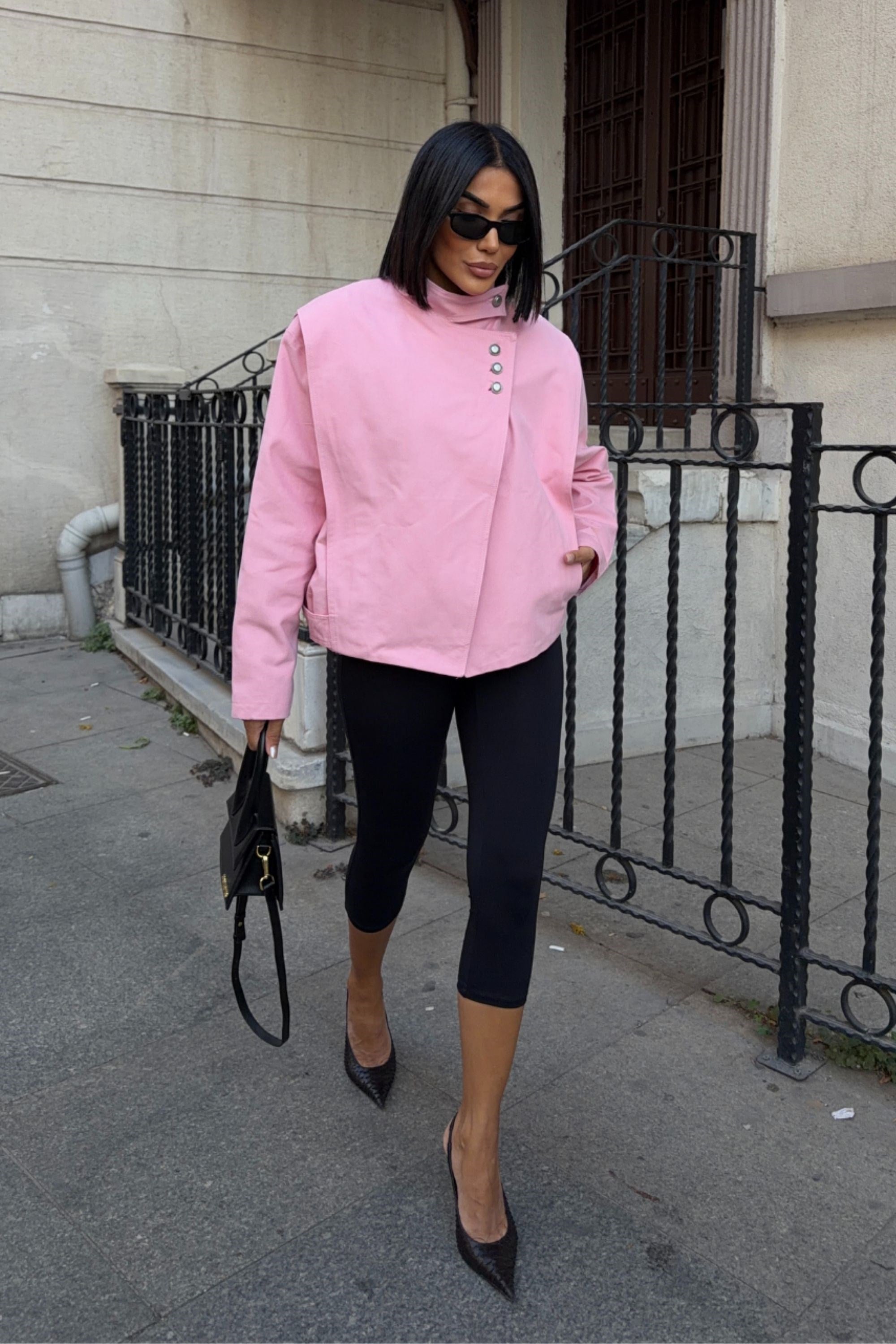 Dik Yaka Çıtçıtlı Oversize Kısa Ceket 6204