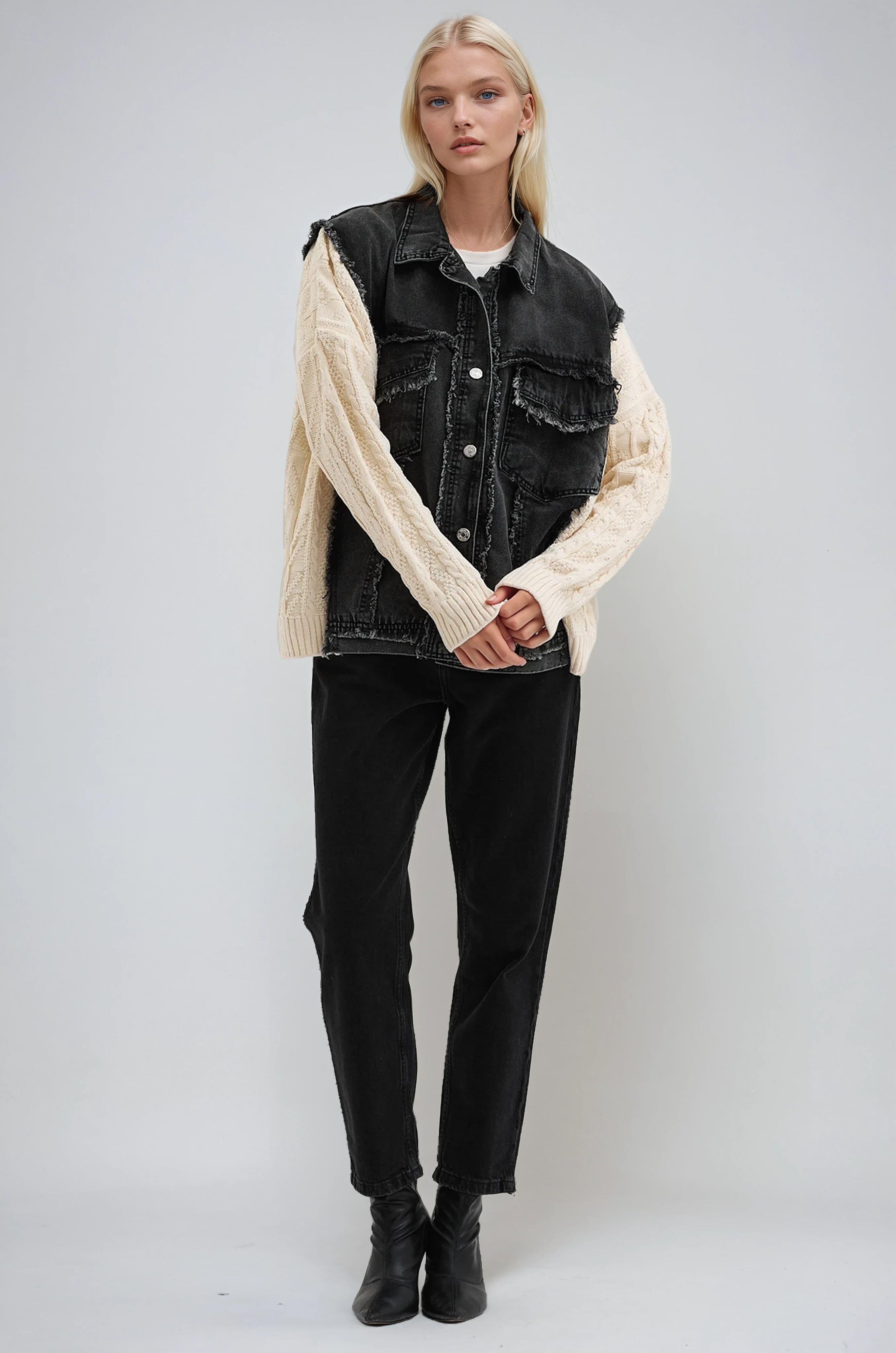 Kol Örgülü Rahat Denim Ceket  6173