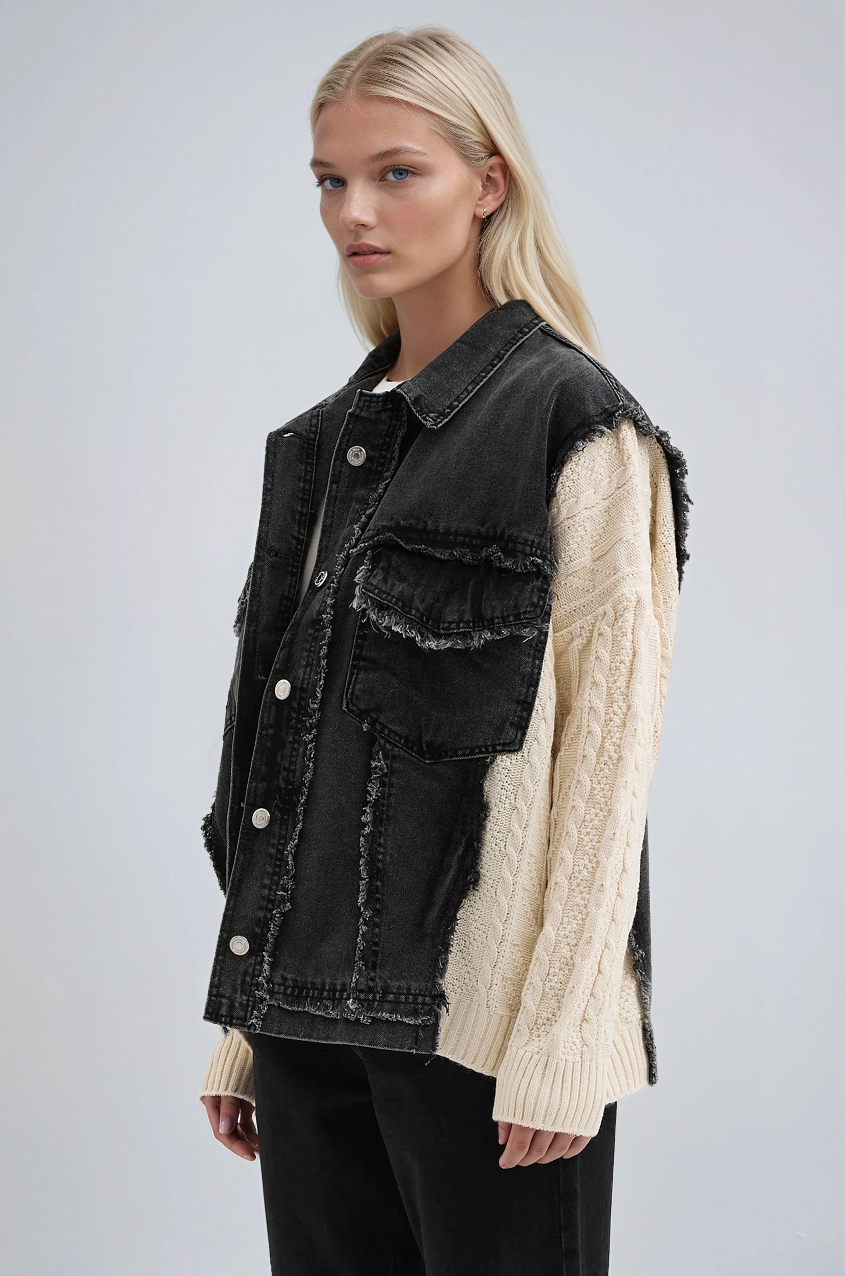 Kol Örgülü Rahat Denim Ceket  6173