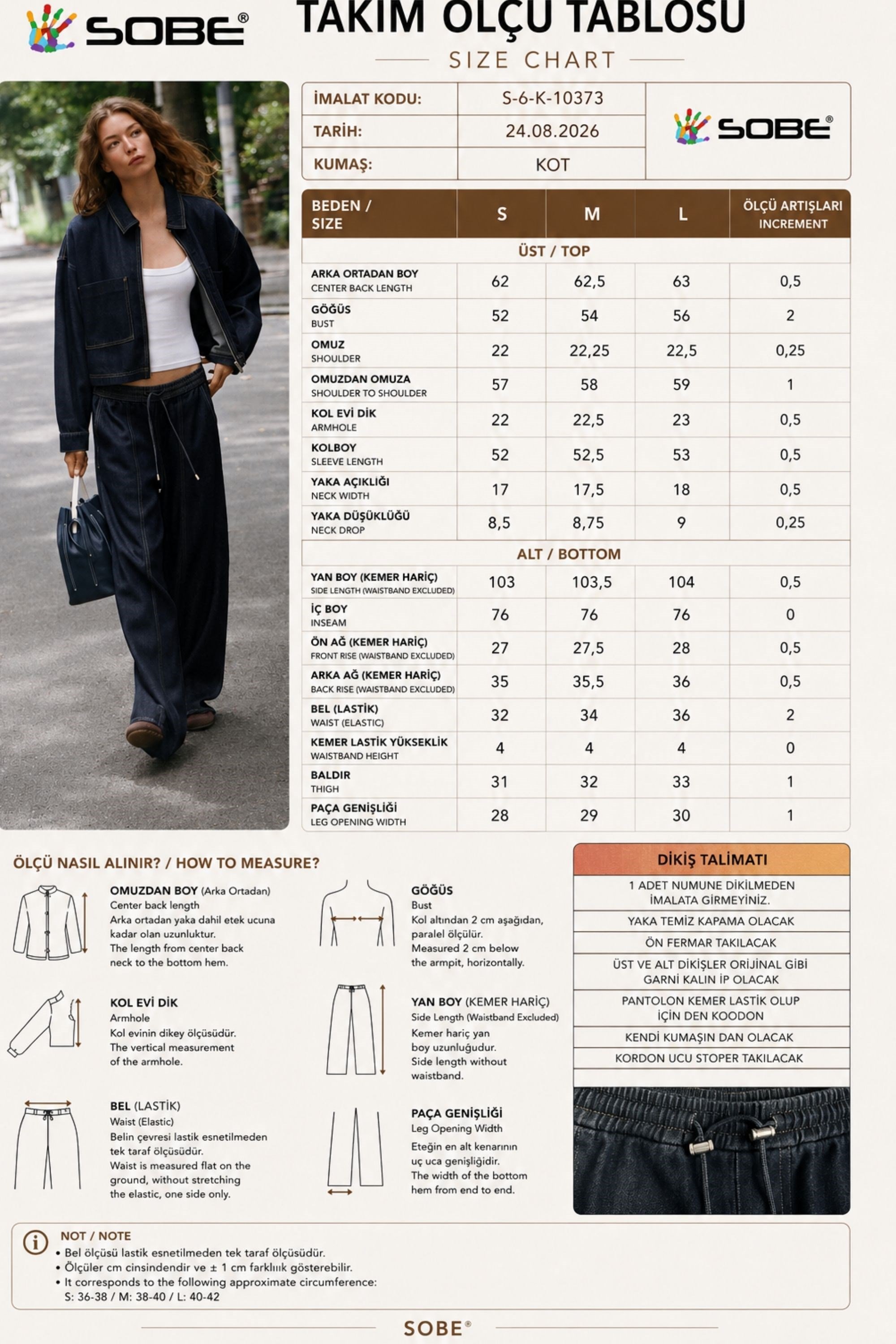Lacivert Denim Fermuarlı Ceket ve Bol Paça Pantolon İkili Takım 10373