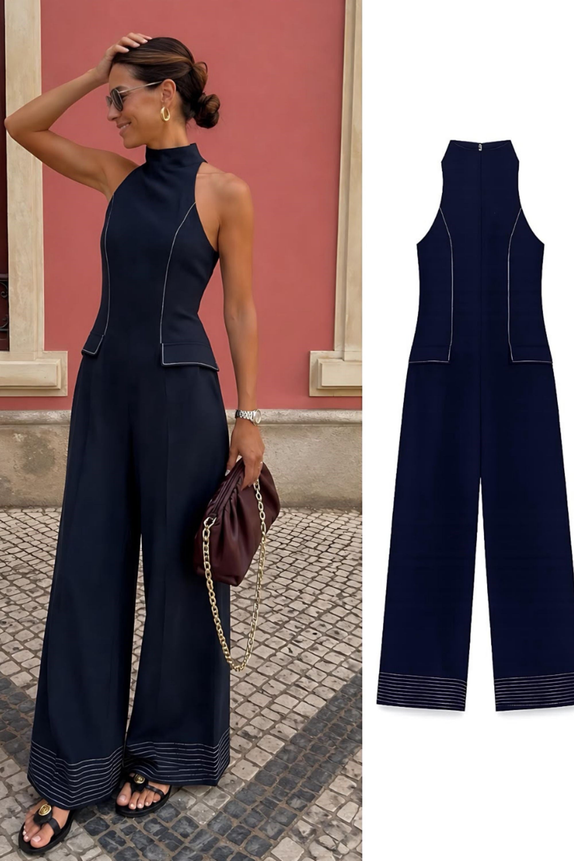 Mila Kontrast Dikişli Denim Tulum 1433