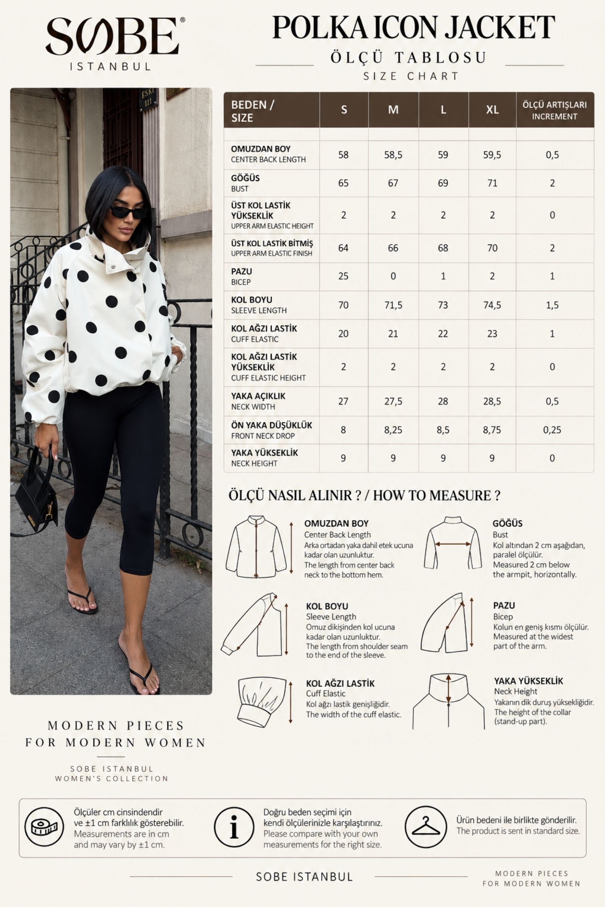 Puantiyeli Dik Yaka Oversize Kısa Ceket 6202