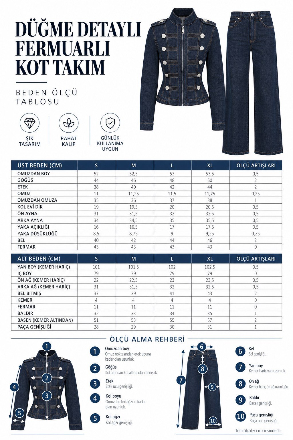 Silver Düğmeli Denim Takım   10374