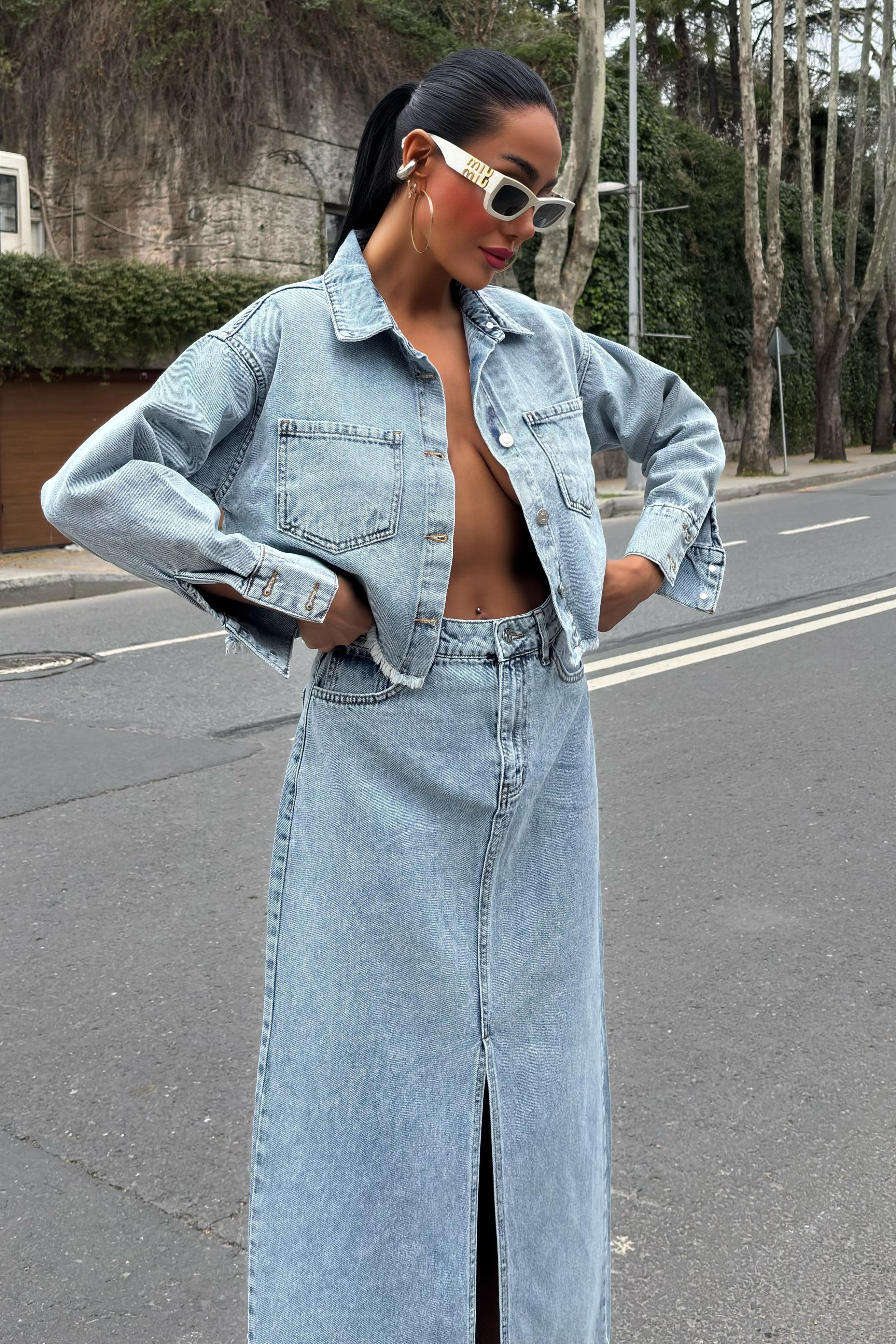 Veronika Yırtmaçlı Denim Takım 9913