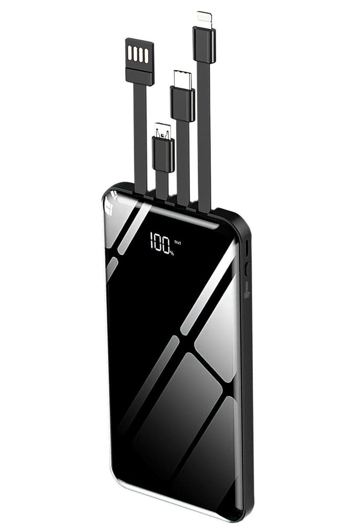 10.000 Mah Prime Dijital Göstergeli Dahili Çoklu Kablolu Powerbank, Taşınabilir Siyah Şarj