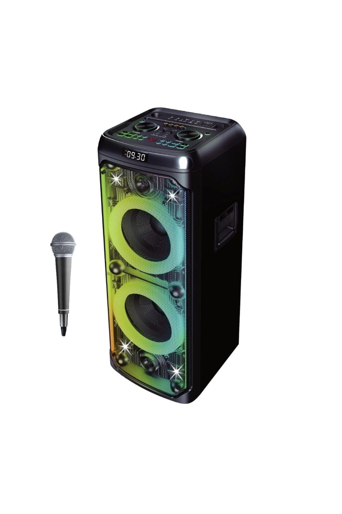 100W Bluetooth Hoparlör Karaoke Mikrofonlu Rgb Ledli Şeffaf Transparan Tasarım 10x2inç Parti Boy