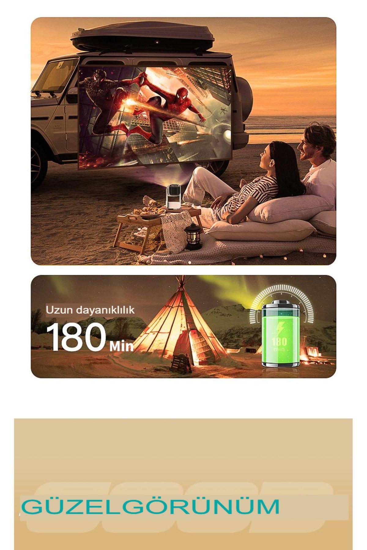 1080P Max 4K Projektör, 3D Destekli MEMC HDR10+ Dahili Pil Projektör 200 Ansi Lümen