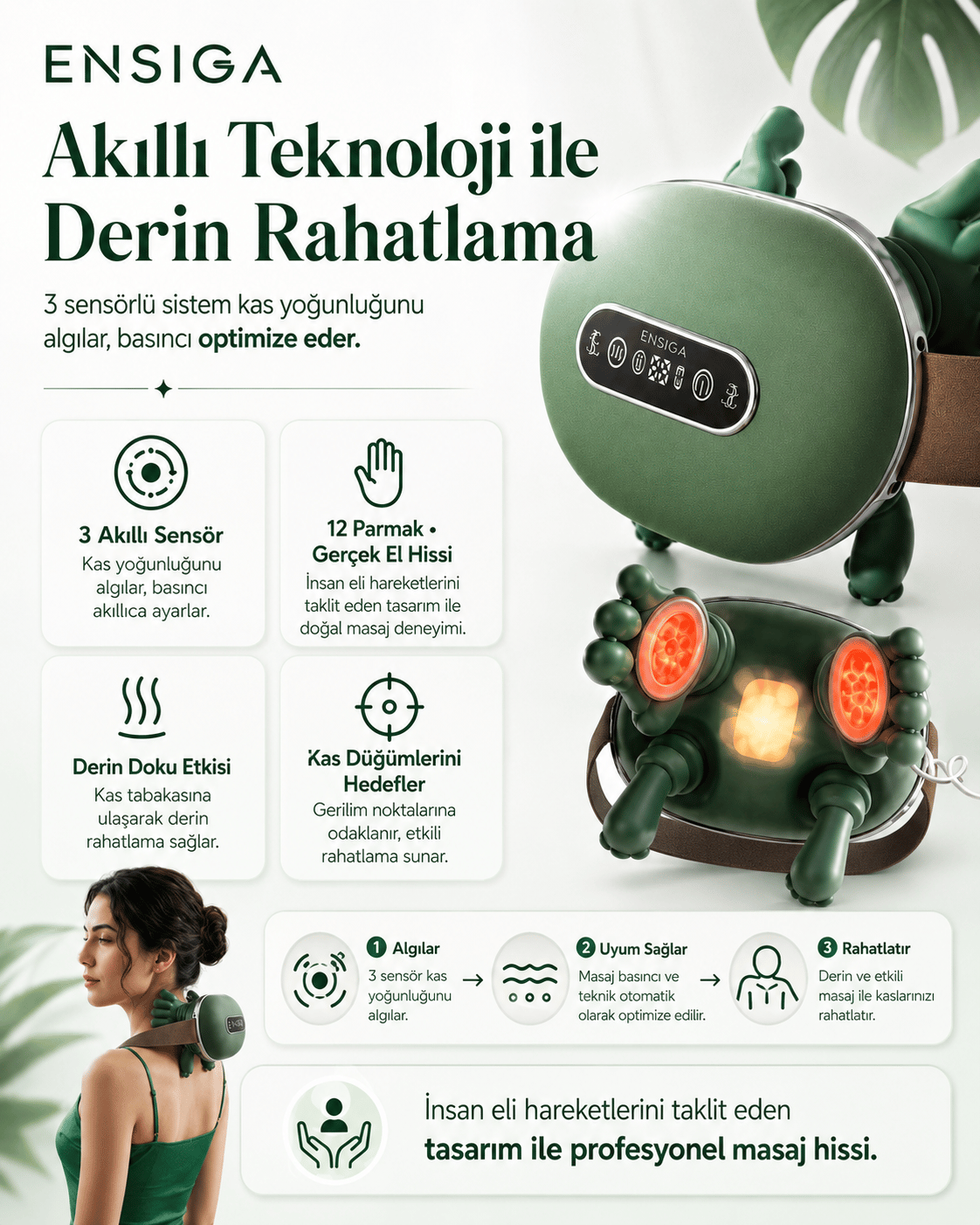 12 Parmaklı LCD ekranlı 3 Kırmızı Işık Terapili Masaj Aleti Yatay Kaplumbağa Masaj Cihazı