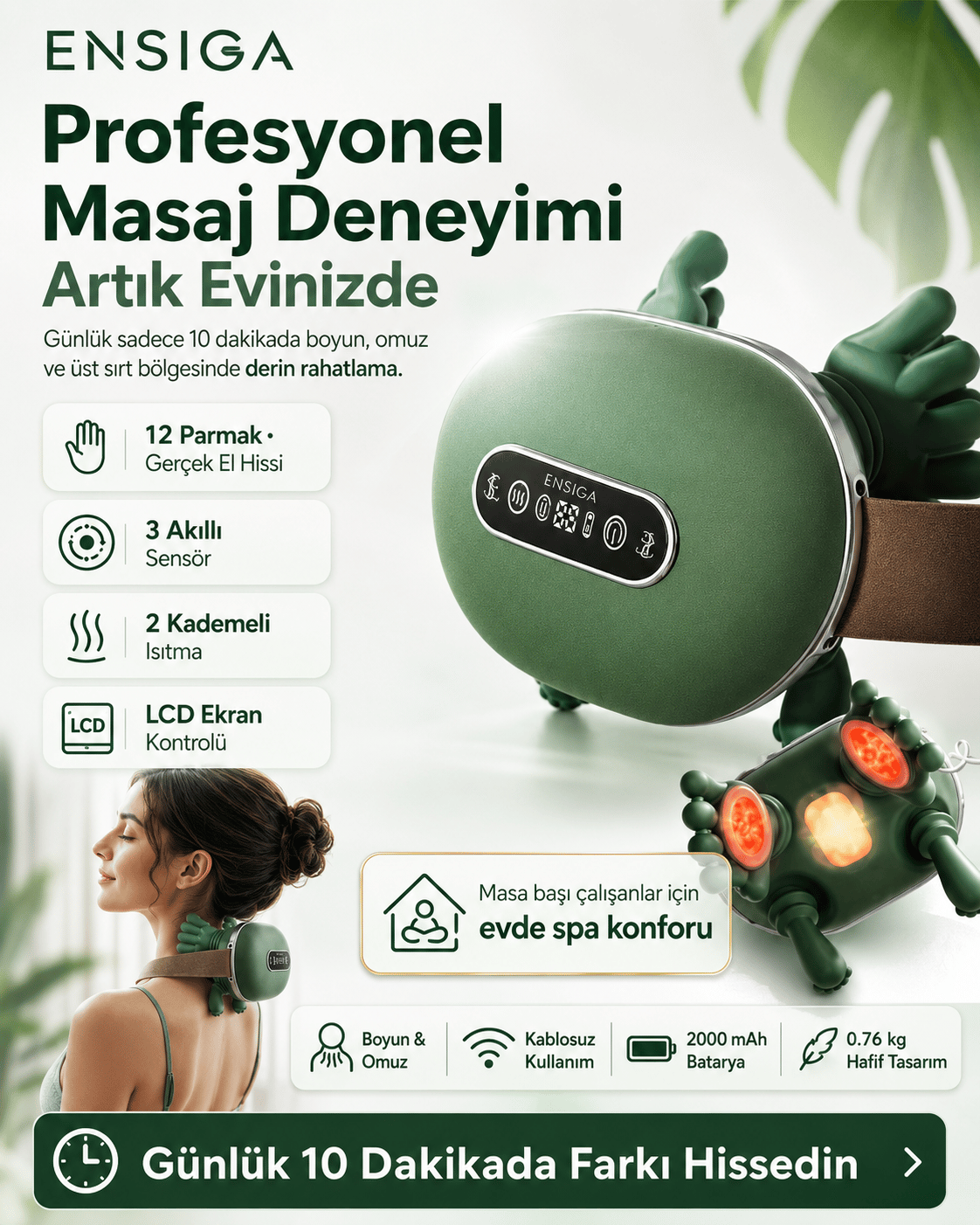 12 Parmaklı LCD ekranlı 3 Kırmızı Işık Terapili Masaj Aleti Yatay Kaplumbağa Masaj Cihazı