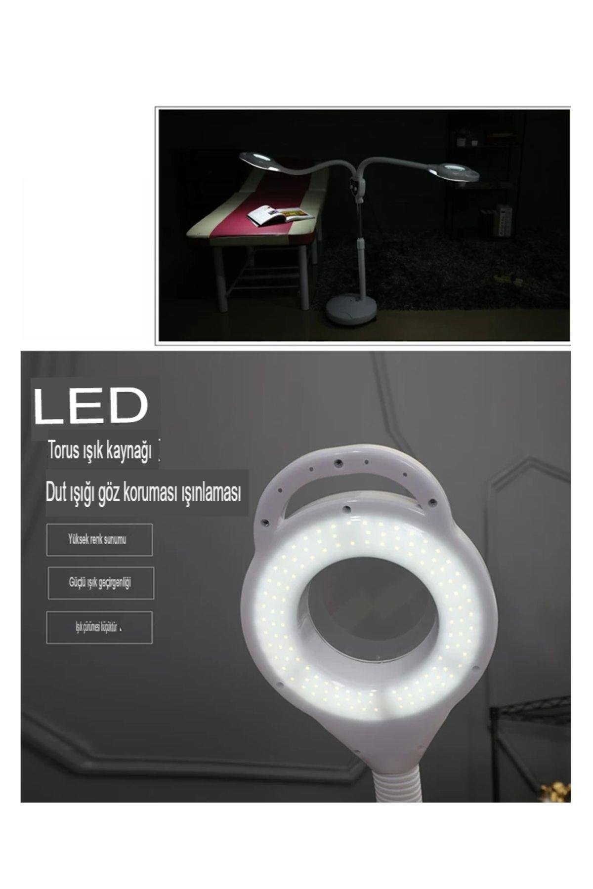 2 Başlıklı büyüteçli LED lamba aydınlatmalı gölgesiz büyüteç güzellik ışık tırnak dövme loop led