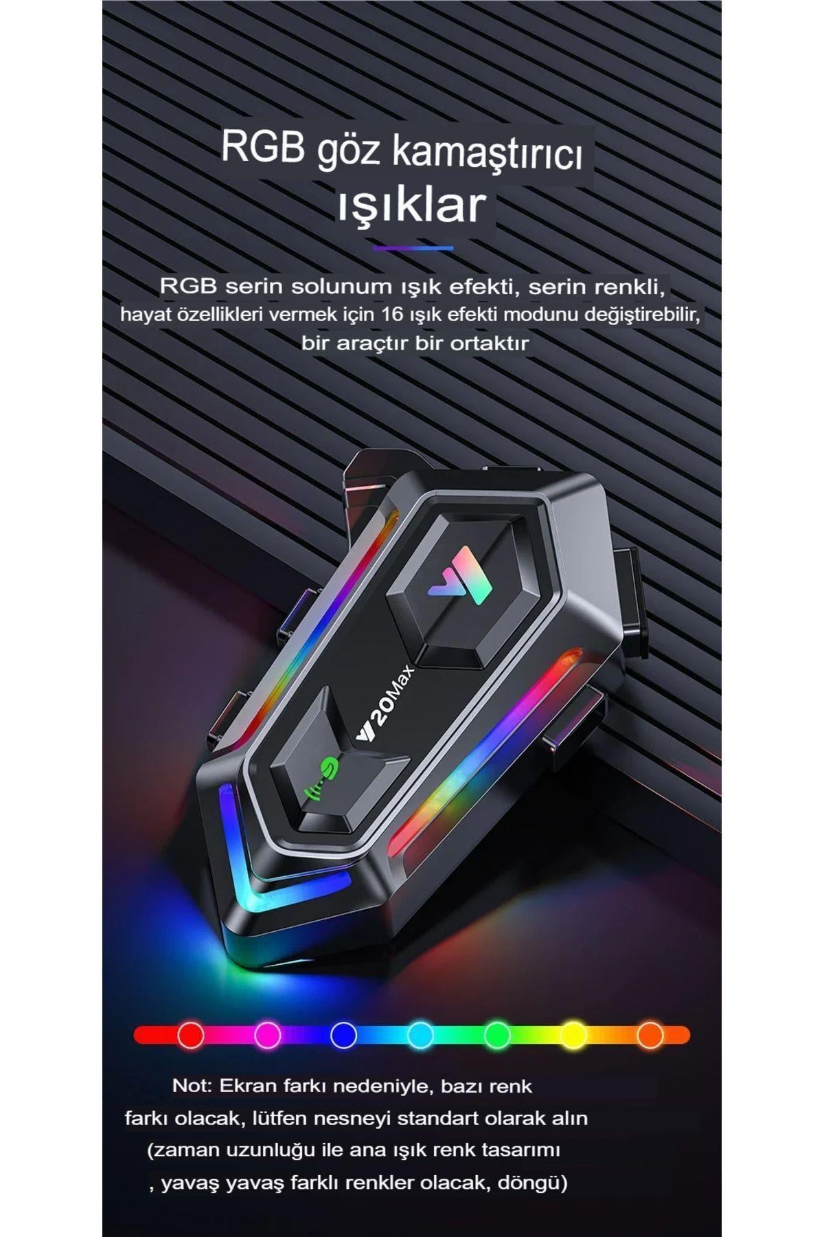 2 Intercom Bağlantılı Rgb Işıklı Bluetooth Motosiklet Kask Kulaklık Bt5.3 Stereo Su Geçirmez