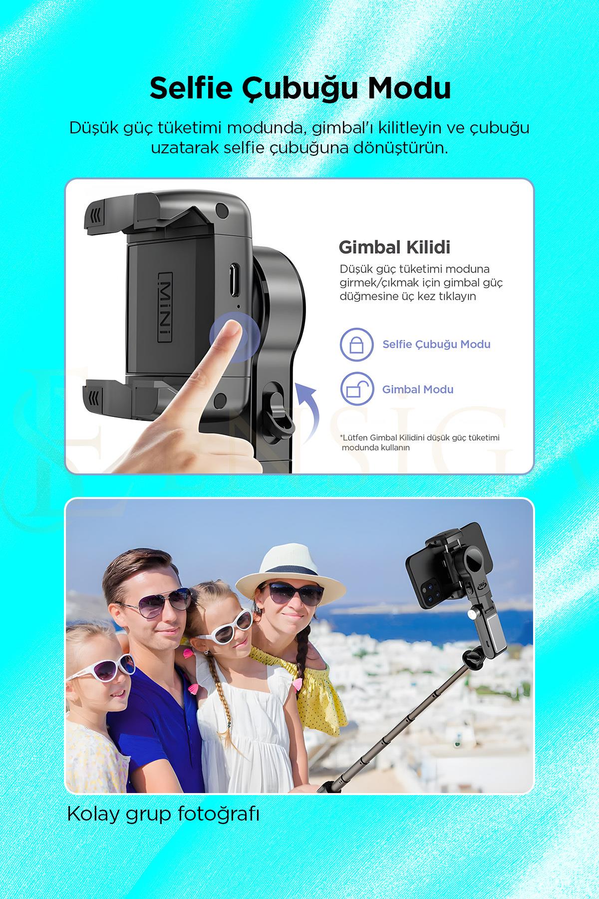 360° Hareket Algılayıcı Sensörlü Akıllı Çekim Selfie Takip Gimbal Telefon Tutucu Vlog Tripod Işık