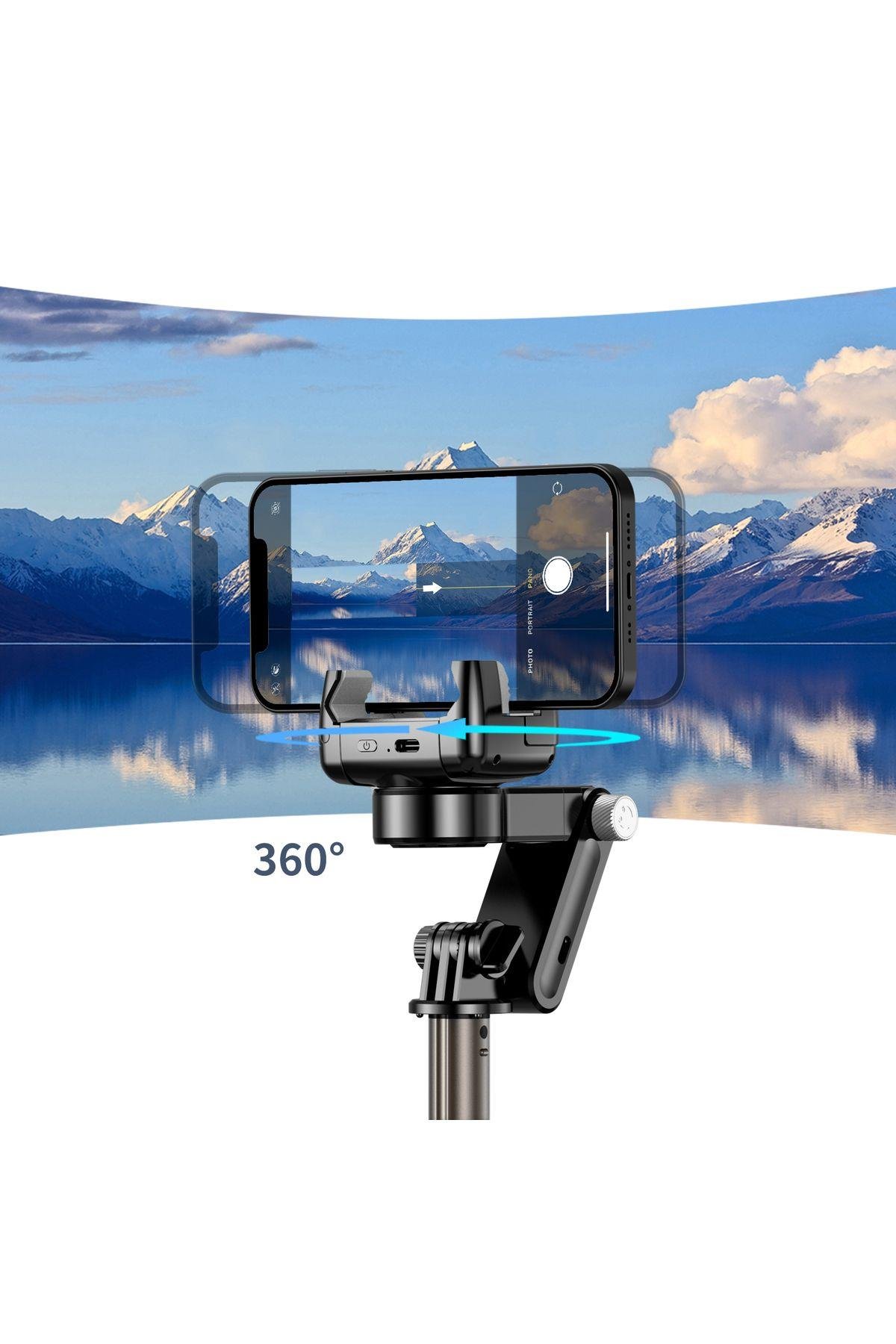 360° Hareket Algılayıcı Sensörlü Akıllı Çekim Selfie Takip Gimbal Telefon Tutucu Vlog Tripod Işık