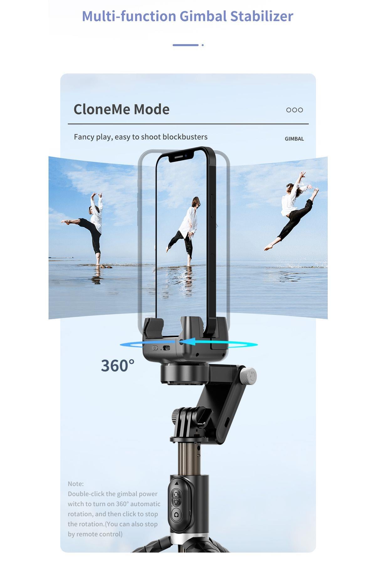 360° Hareket Algılayıcı Sensörlü Akıllı Çekim Selfie Takip Gimbal Telefon Tutucu Vlog Tripod Işık