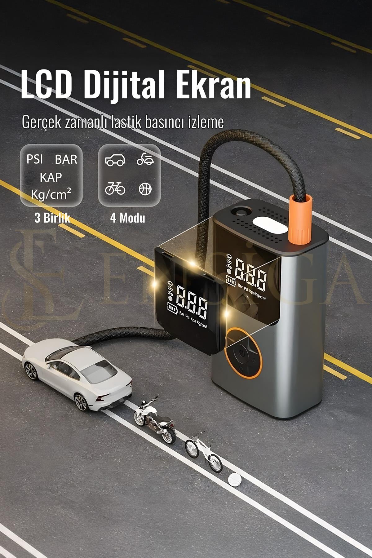4000 Mah Şarjlı Taşınabilir Araba Lastik Hava Top Şişirme Pompası LED Işıklı Dijital Hava Kompresörü