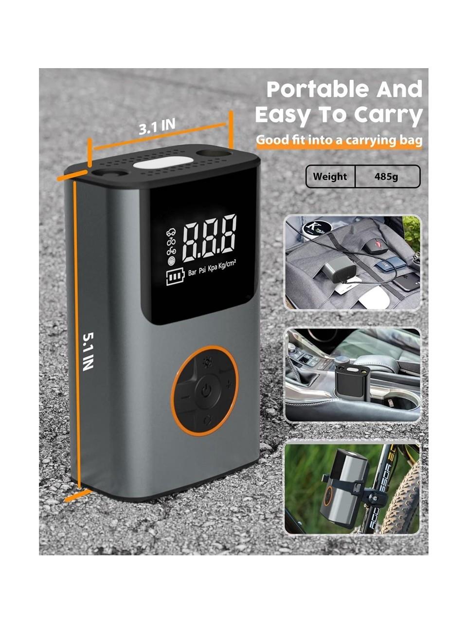 4000 Mah Şarjlı Taşınabilir Araba Lastik Hava Top Şişirme Pompası LED Işıklı Dijital Hava Kompresörü