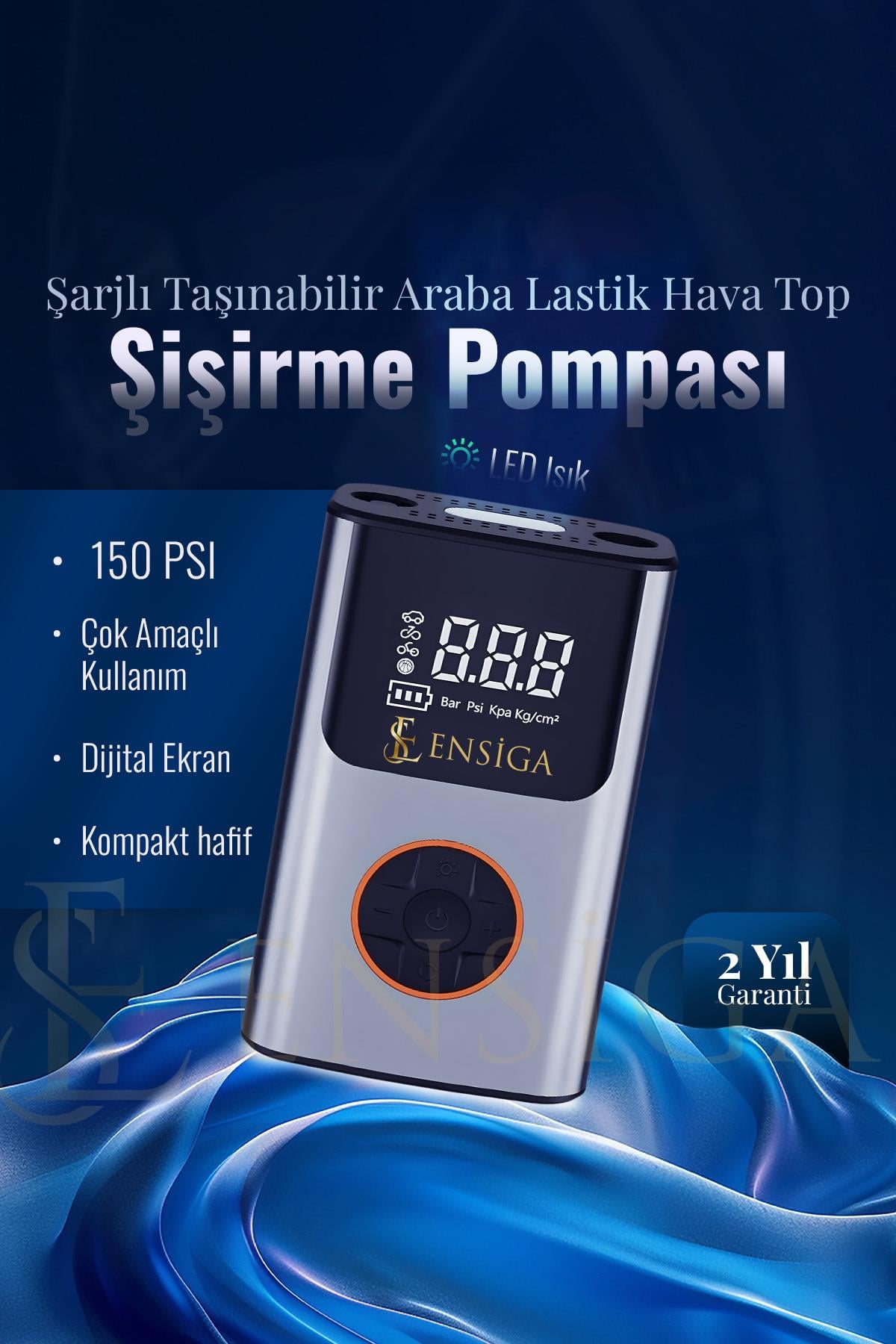 4000 Mah Şarjlı Taşınabilir Araba Lastik Hava Top Şişirme Pompası LED Işıklı Dijital Hava Kompresörü