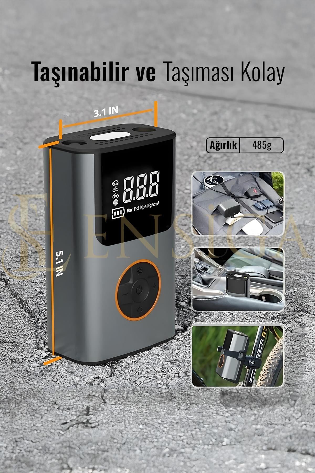 4000 Mah Şarjlı Taşınabilir Araba Lastik Hava Top Şişirme Pompası LED Işıklı Dijital Hava Kompresörü
