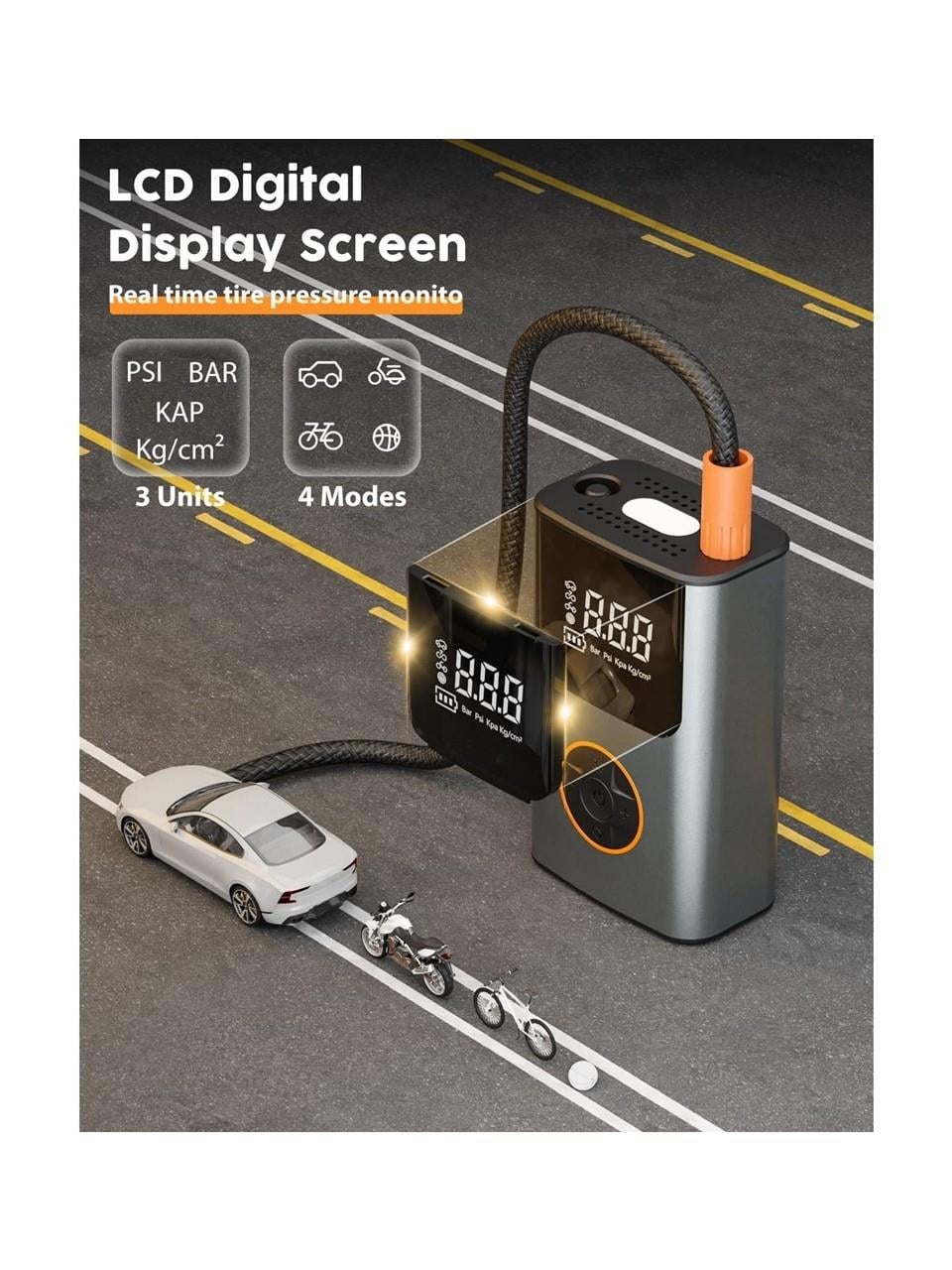 4000 Mah Şarjlı Taşınabilir Araba Lastik Hava Top Şişirme Pompası LED Işıklı Dijital Hava Kompresörü