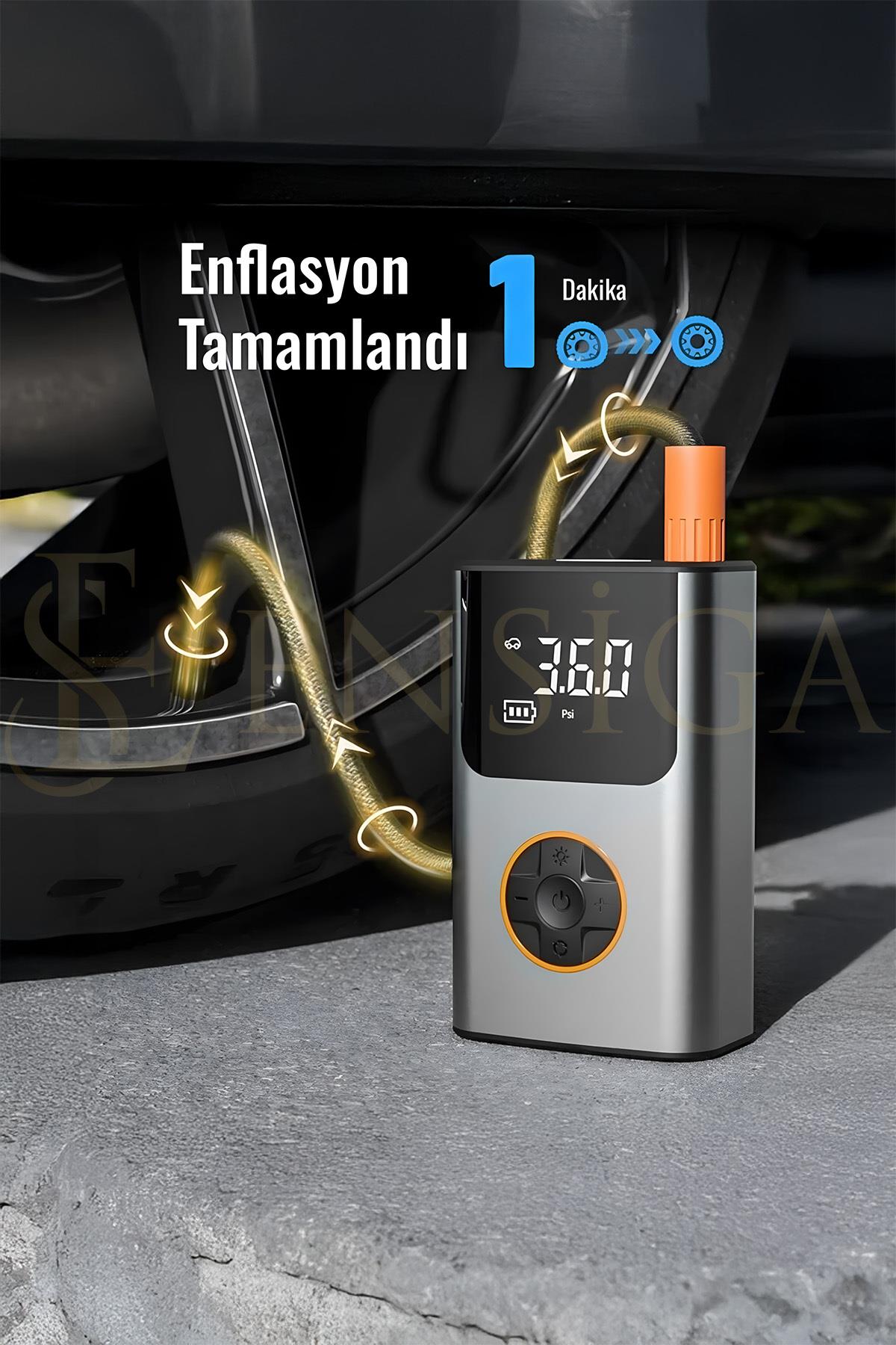 4000 Mah Şarjlı Taşınabilir Araba Lastik Hava Top Şişirme Pompası LED Işıklı Dijital Hava Kompresörü