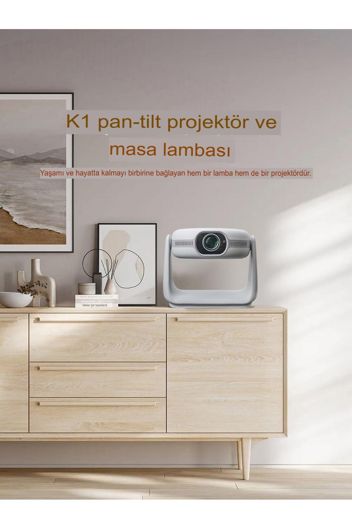4K Şarjlı Bluetooth Android Akıllı Hoparlörlü Işıklı Gerçek 4K Taşınabilir Sinema Projektörü