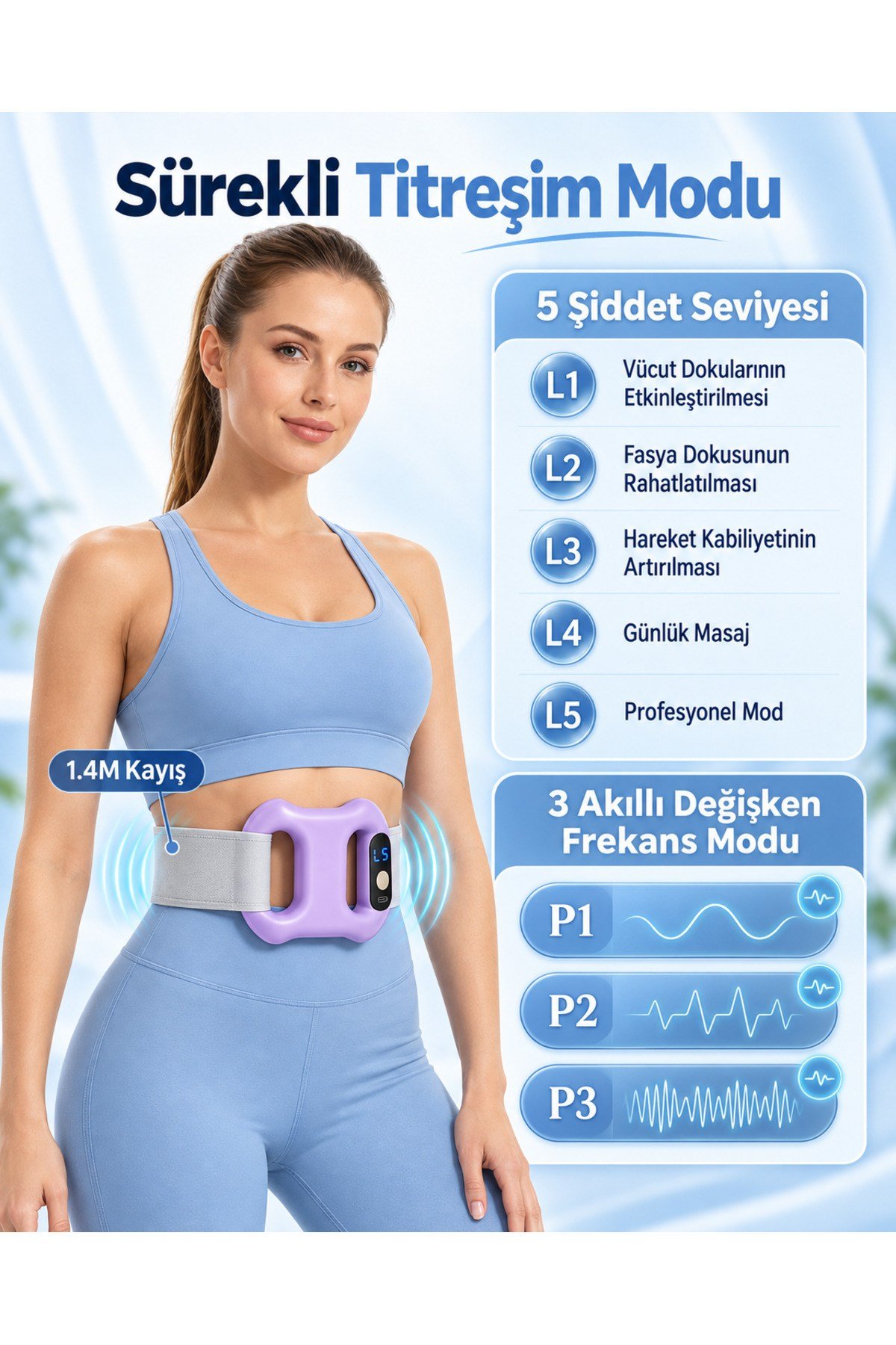 5 Kademe 3 Mod Şarjlı Masaj Aleti Akıllı Titreşimli Masaj Kemeri Çift Halkalı