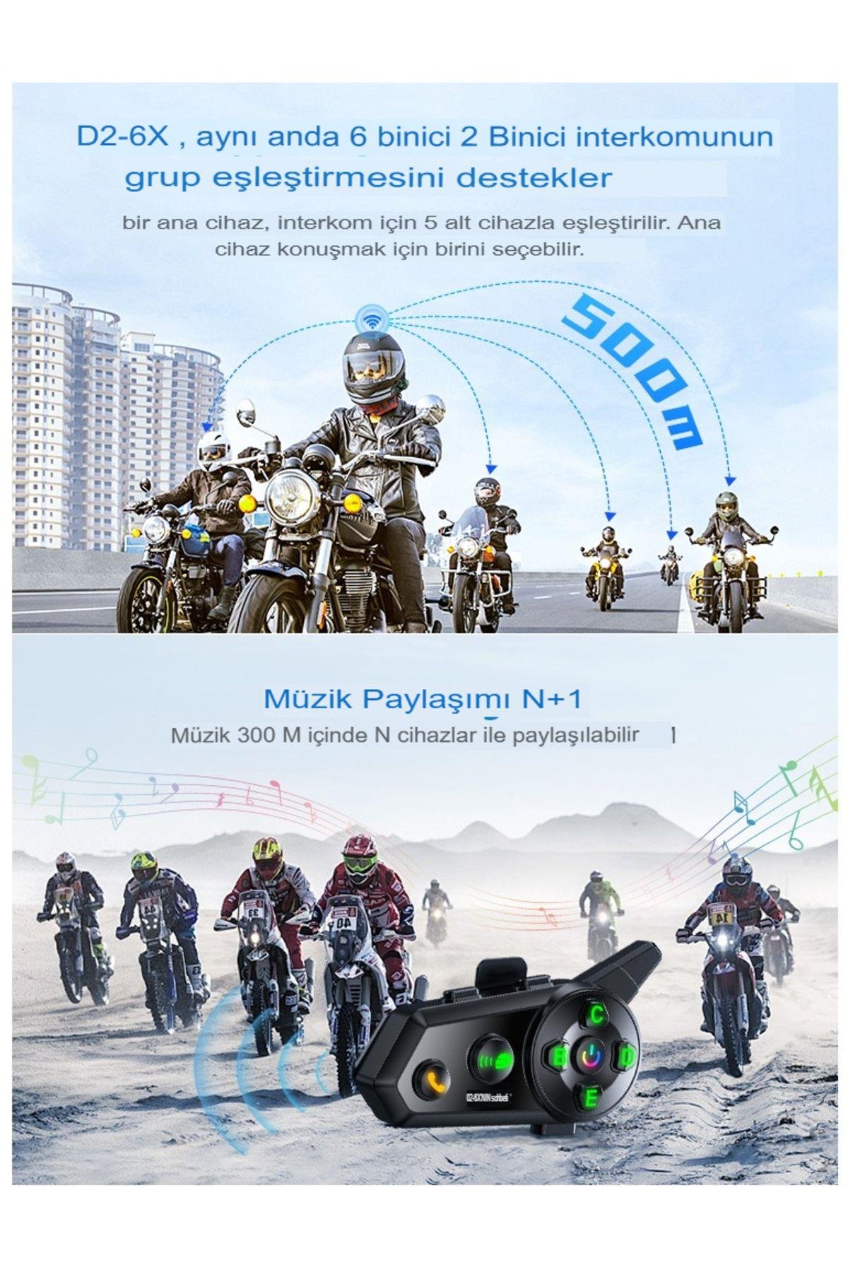 6 Kişi Eşleşmeli    2 Kişi Uyumlu Konuşmalı Motosiklet İntercom 500m Mesafeli Müzik Paylaşımlı