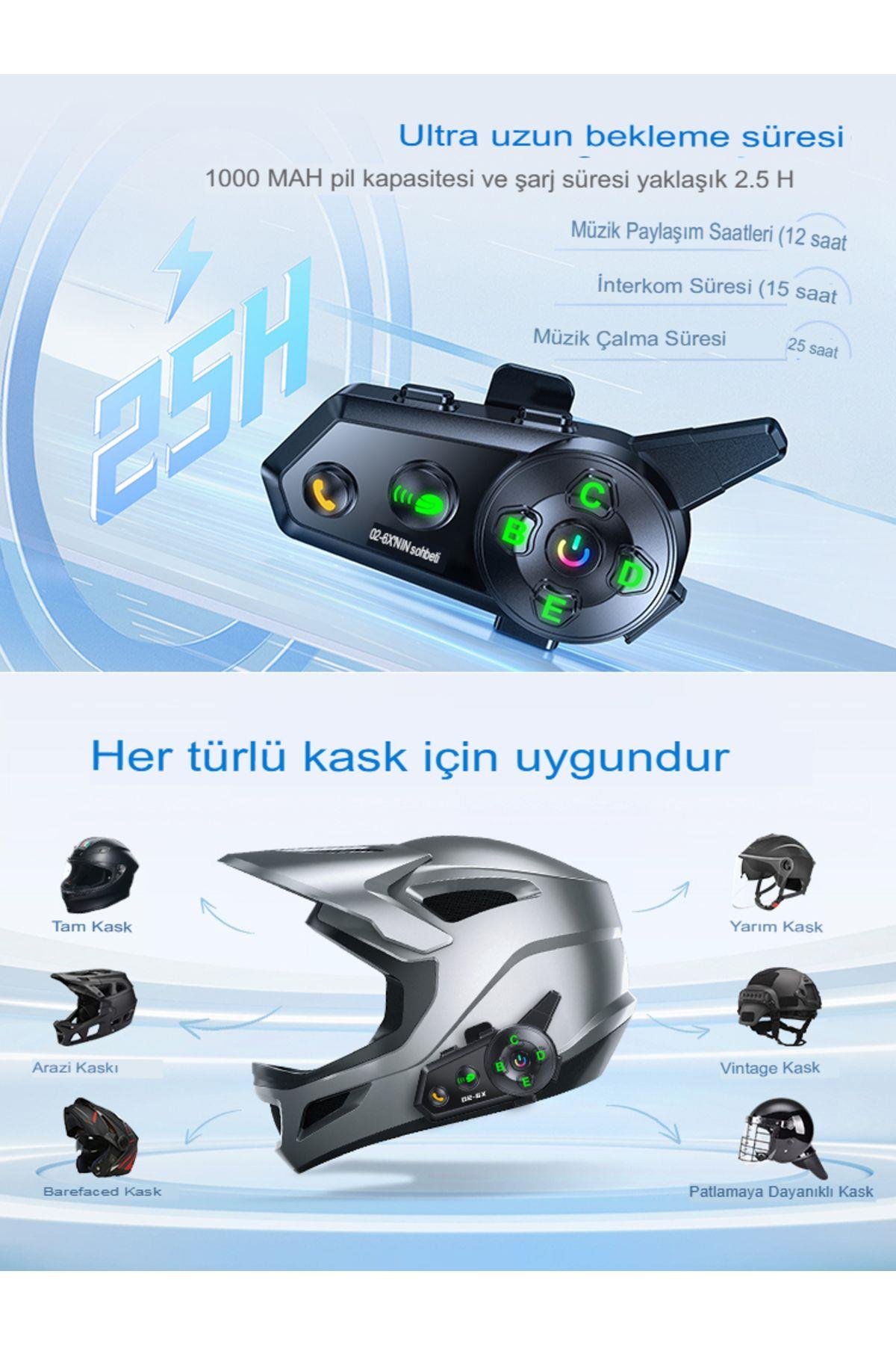 6 Kişi Eşleşmeli    2 Kişi Uyumlu Konuşmalı Motosiklet İntercom 500m Mesafeli Müzik Paylaşımlı