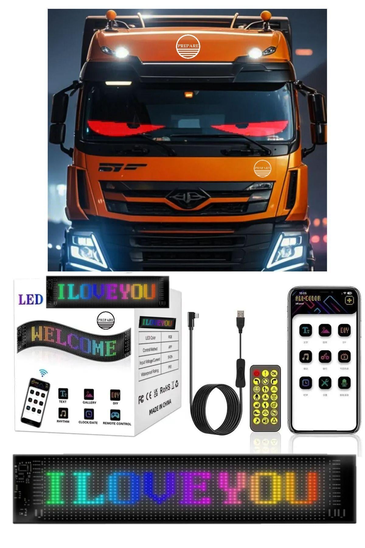 64 Cm Led Panel Yazı Yazan Telefon Kontrollü Led Ekran Kamyon Otobüs Iş Araba Cam Duvar Reflektör