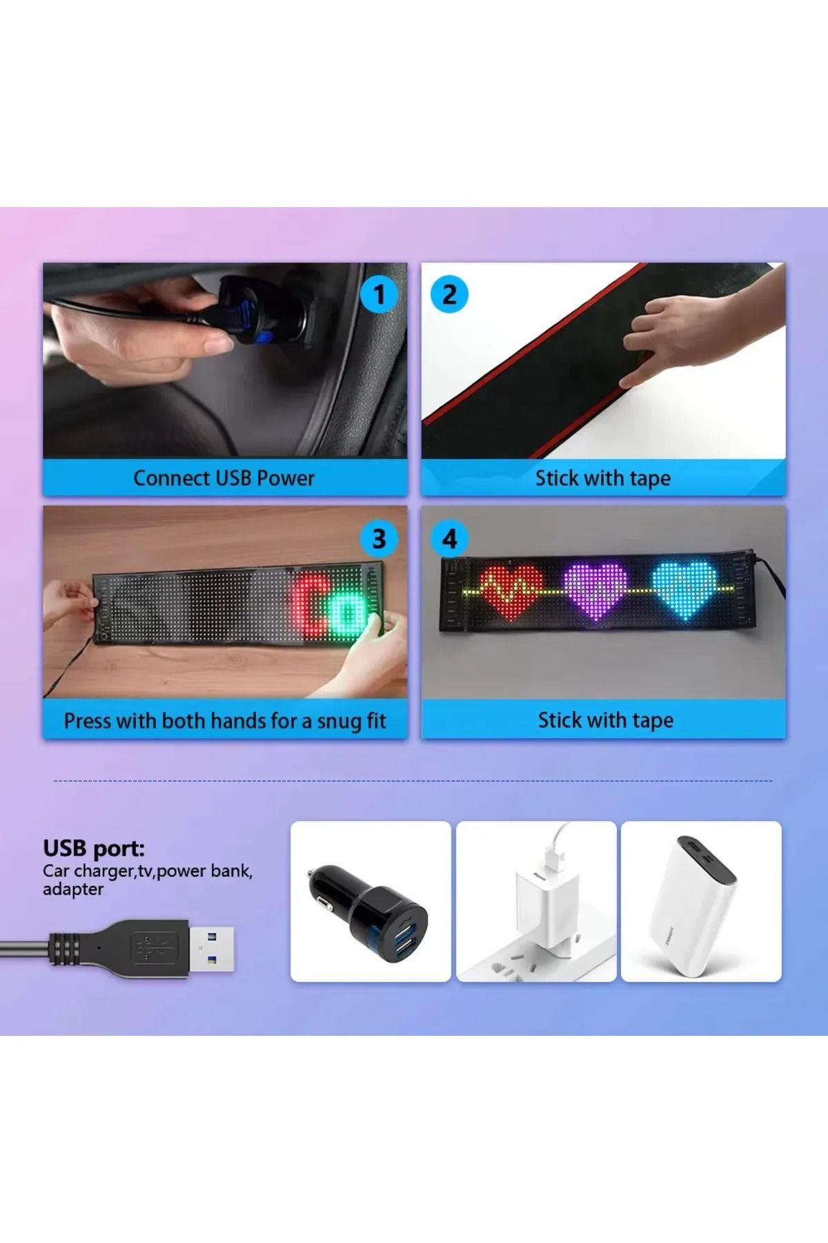 64 CM Led Panel Yazı Yazan Telefon Kontrollü Led Ekran Kamyon Otobüs iş Yeri Araba Cam Duvar