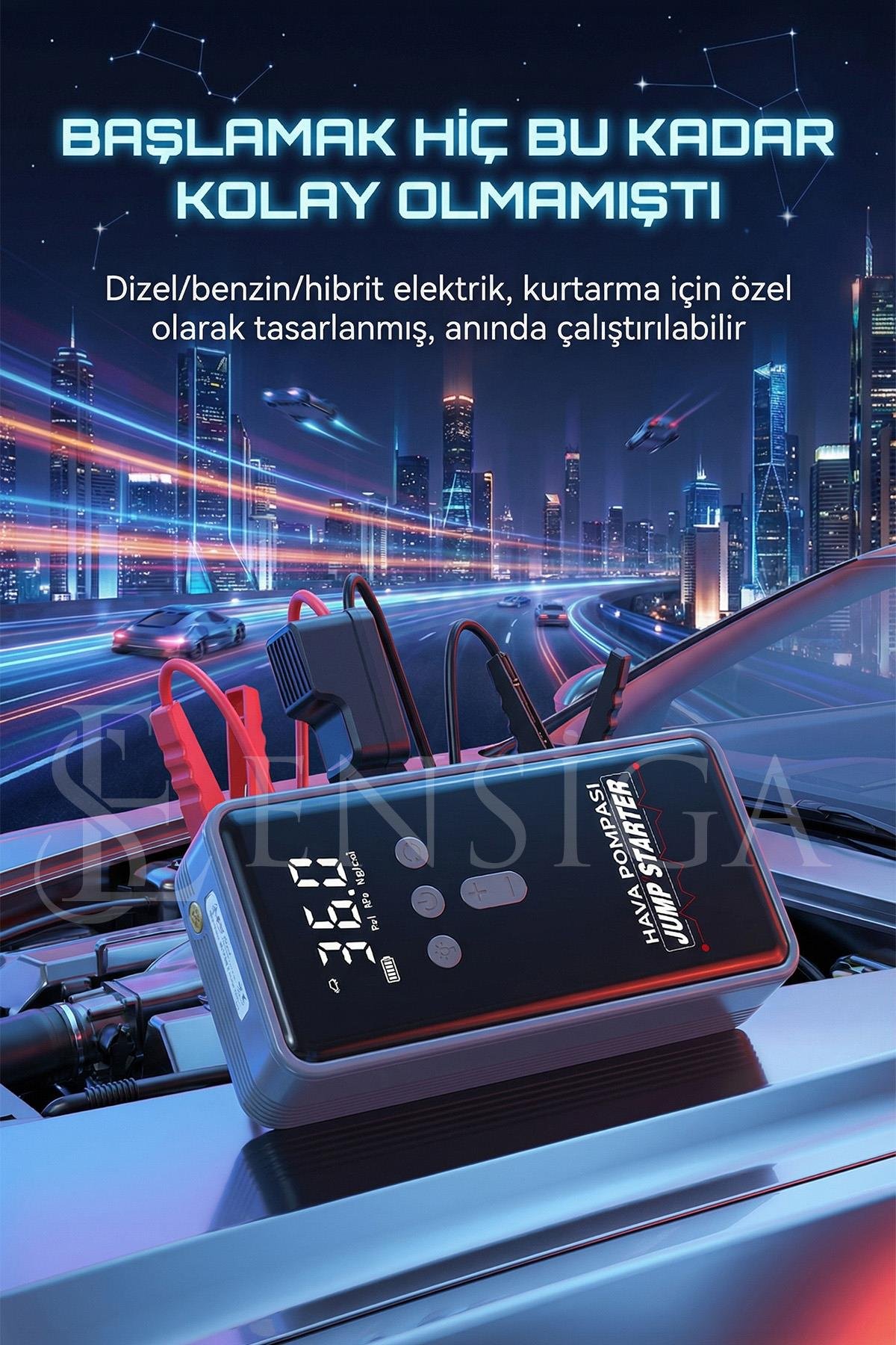 Akım Korumalı 16.000 Mah Akü Şarj Cihazı Çantalı Jump Starter Kompresör Powerbank
