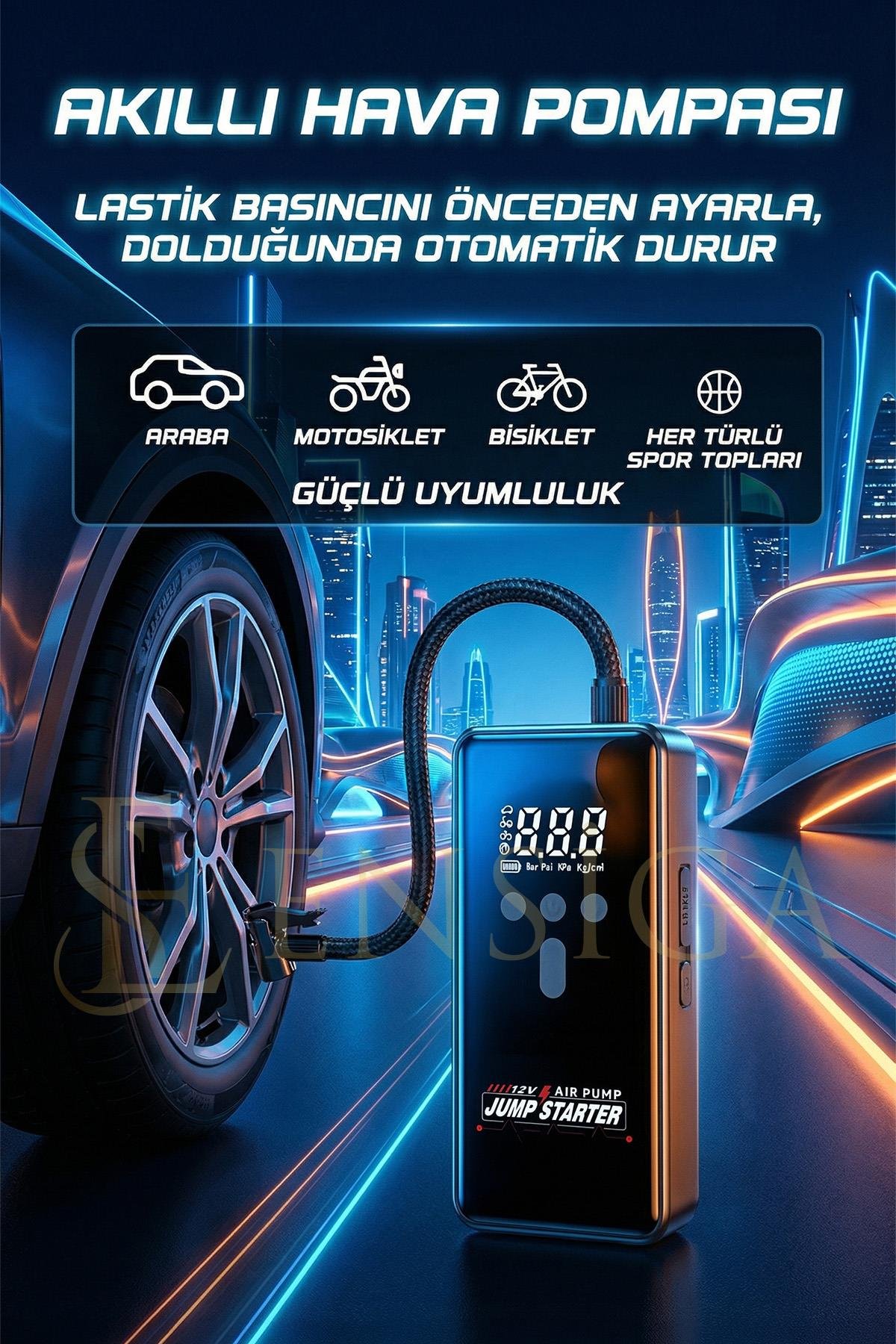 Akım Korumalı 16.000 Mah Akü Şarj Cihazı Çantalı Jump Starter Kompresör Powerbank