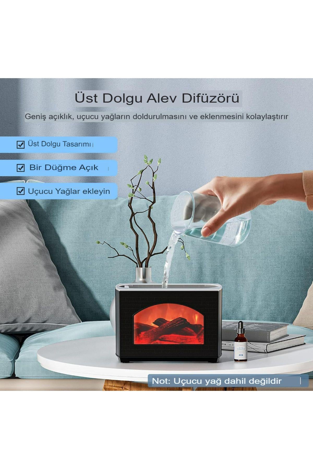 Alev görünümlü Şömine Difüzör, Nemlendirici ev yatak odası ofis Yoga Nemlendirici