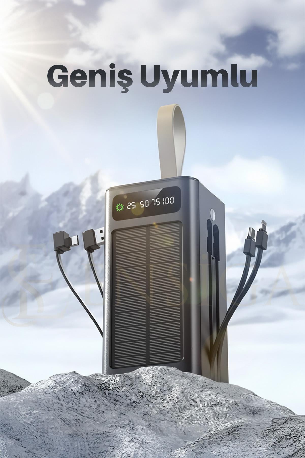 Ape Solar 30.000 Mah Güneş Enerjili Led Işıklı Powerbank Şarj Aleti 2x Usb Çıkışlı Mikro Type-C