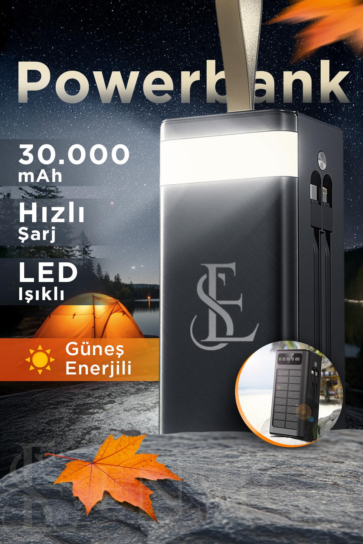 Ape Solar 30.000 Mah Güneş Enerjili Led Işıklı Powerbank Şarj Aleti 2x Usb Çıkışlı Mikro Type-C